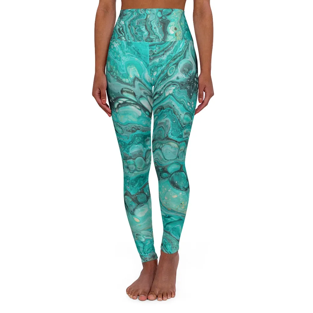 Teal Marble High Waisted Yoga Leggings