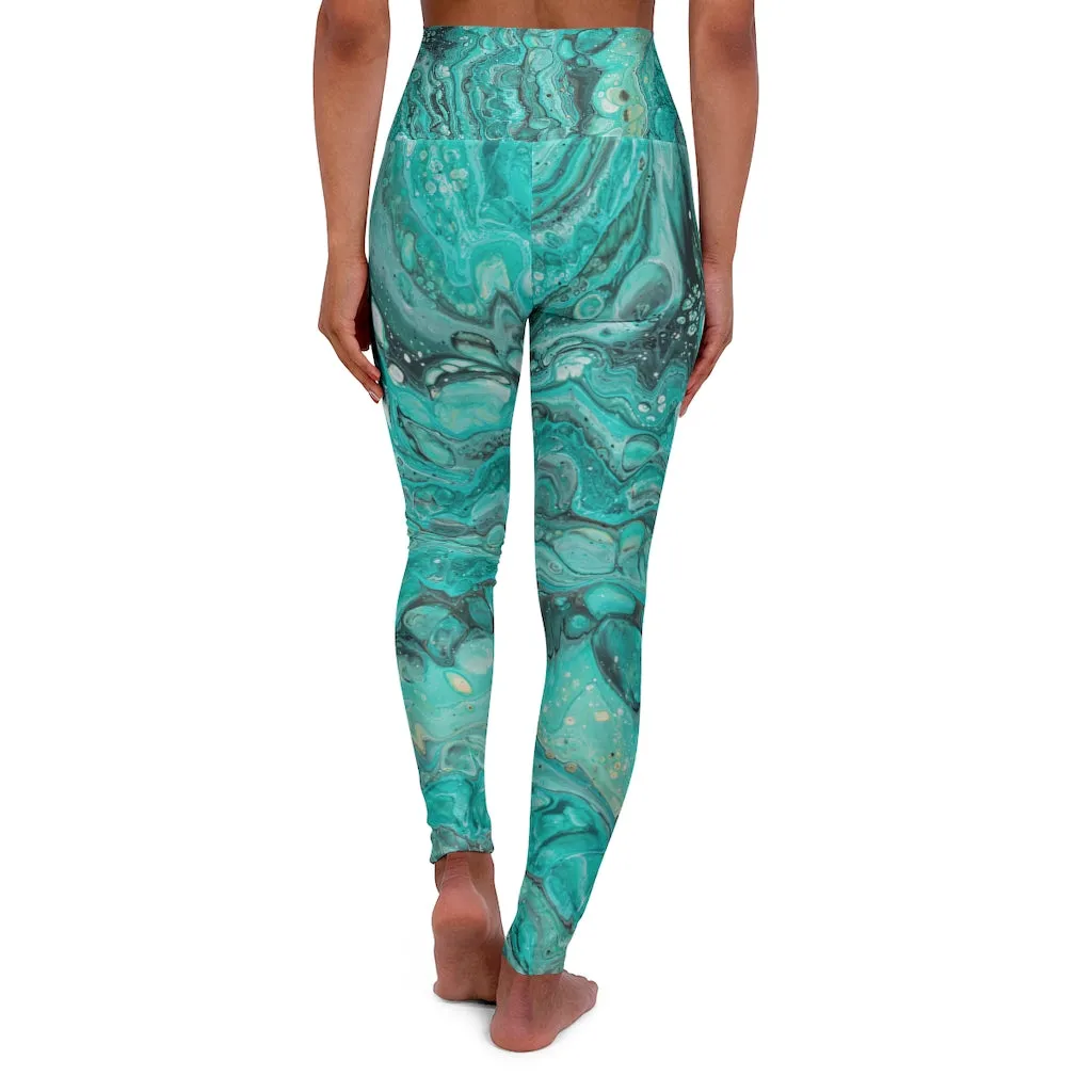 Teal Marble High Waisted Yoga Leggings