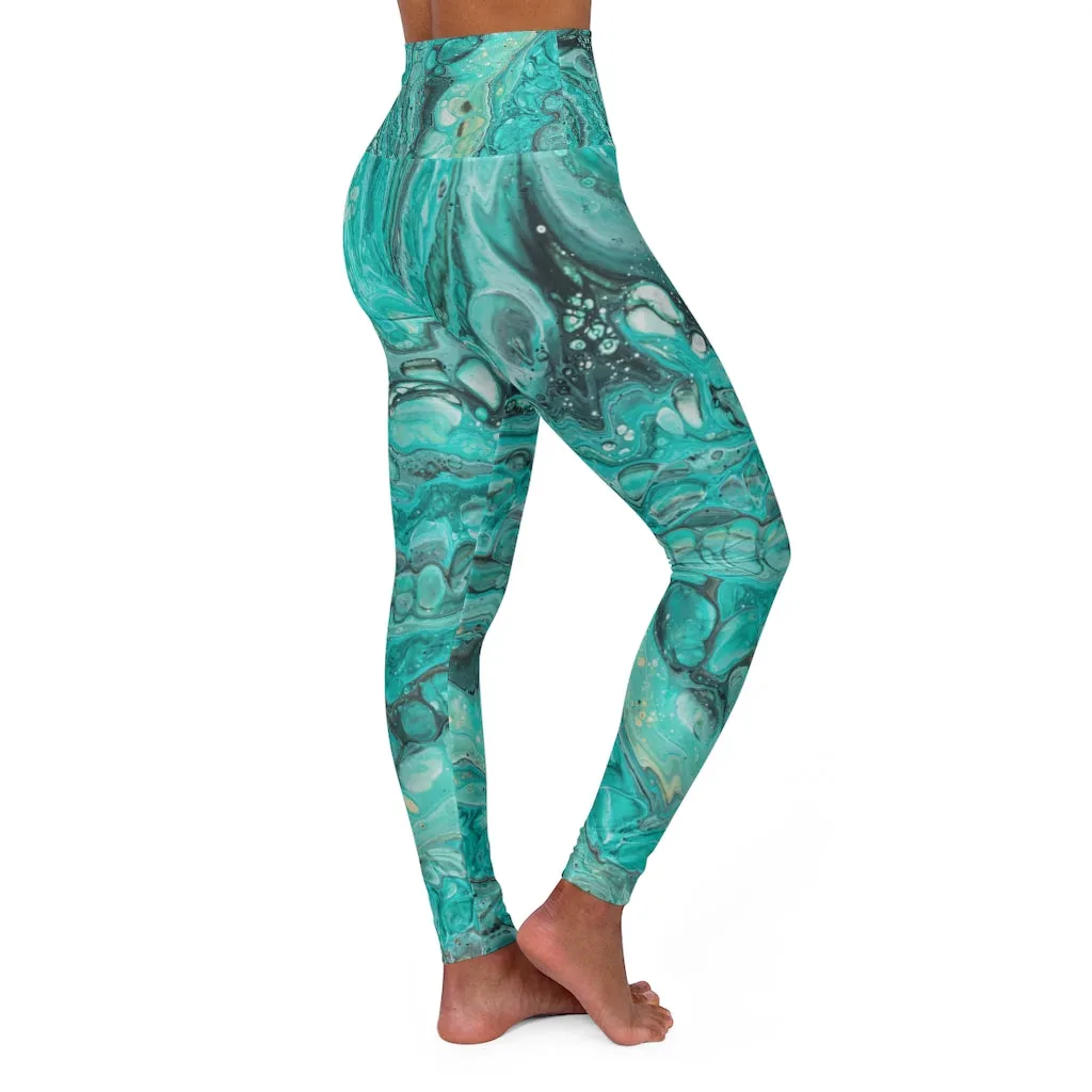 Teal Marble High Waisted Yoga Leggings