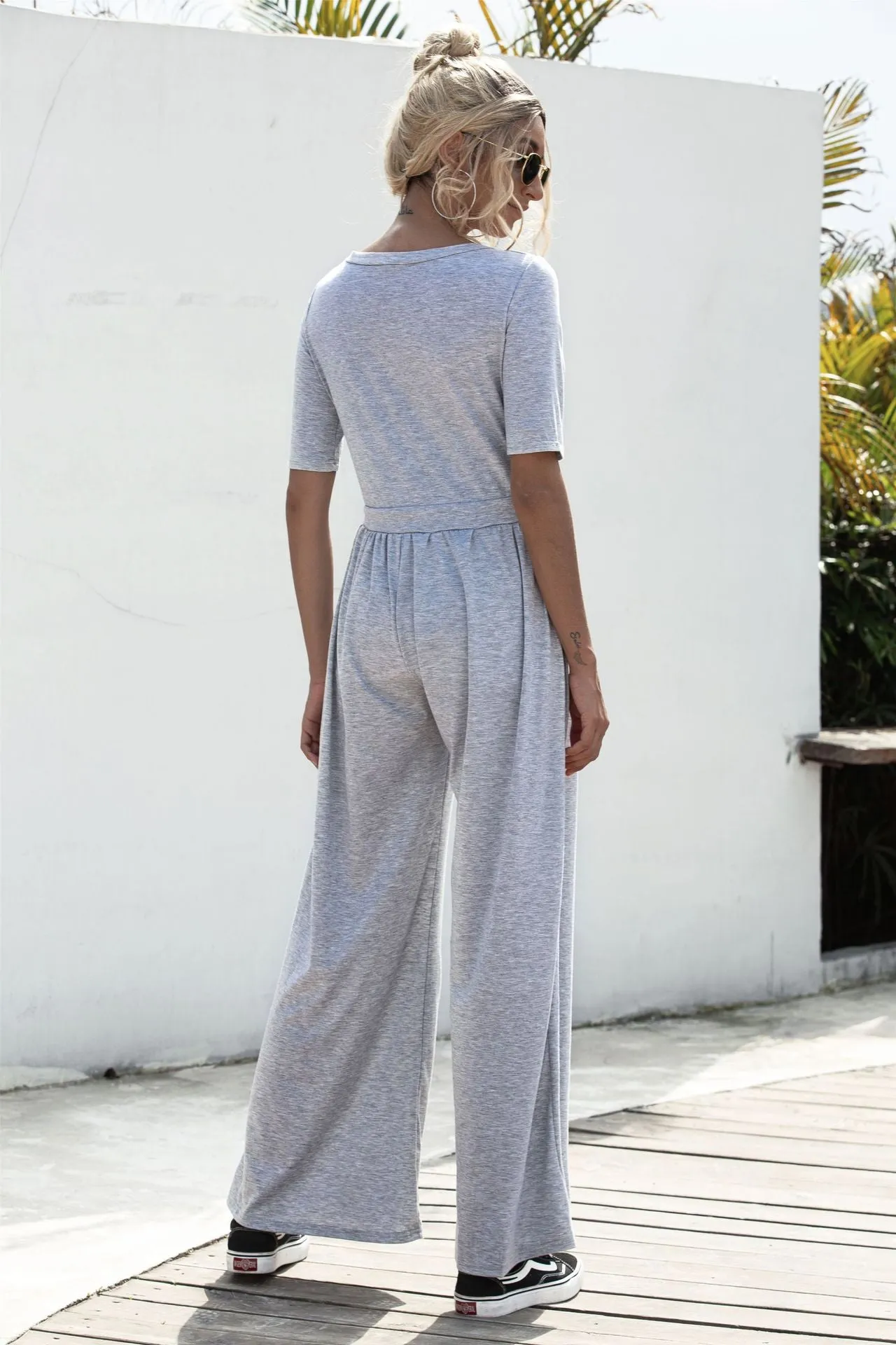 U-neck Short-sleeved Loungewear Wide-legged Jumpsuits