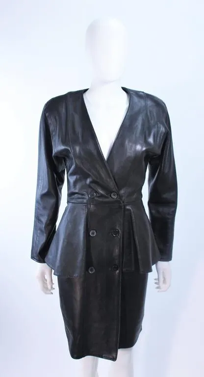 VAKKO Black Leather Dress with Peplum Size 8