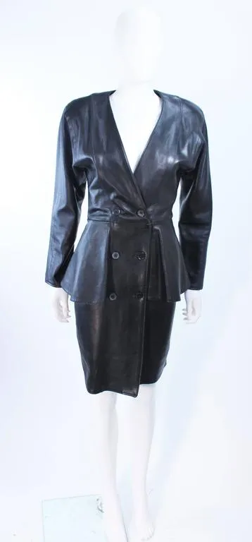 VAKKO Black Leather Dress with Peplum Size 8
