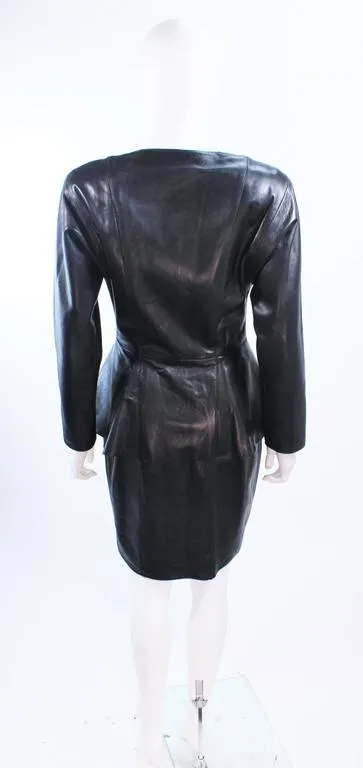 VAKKO Black Leather Dress with Peplum Size 8