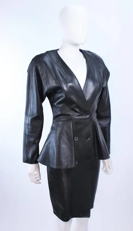 VAKKO Black Leather Dress with Peplum Size 8