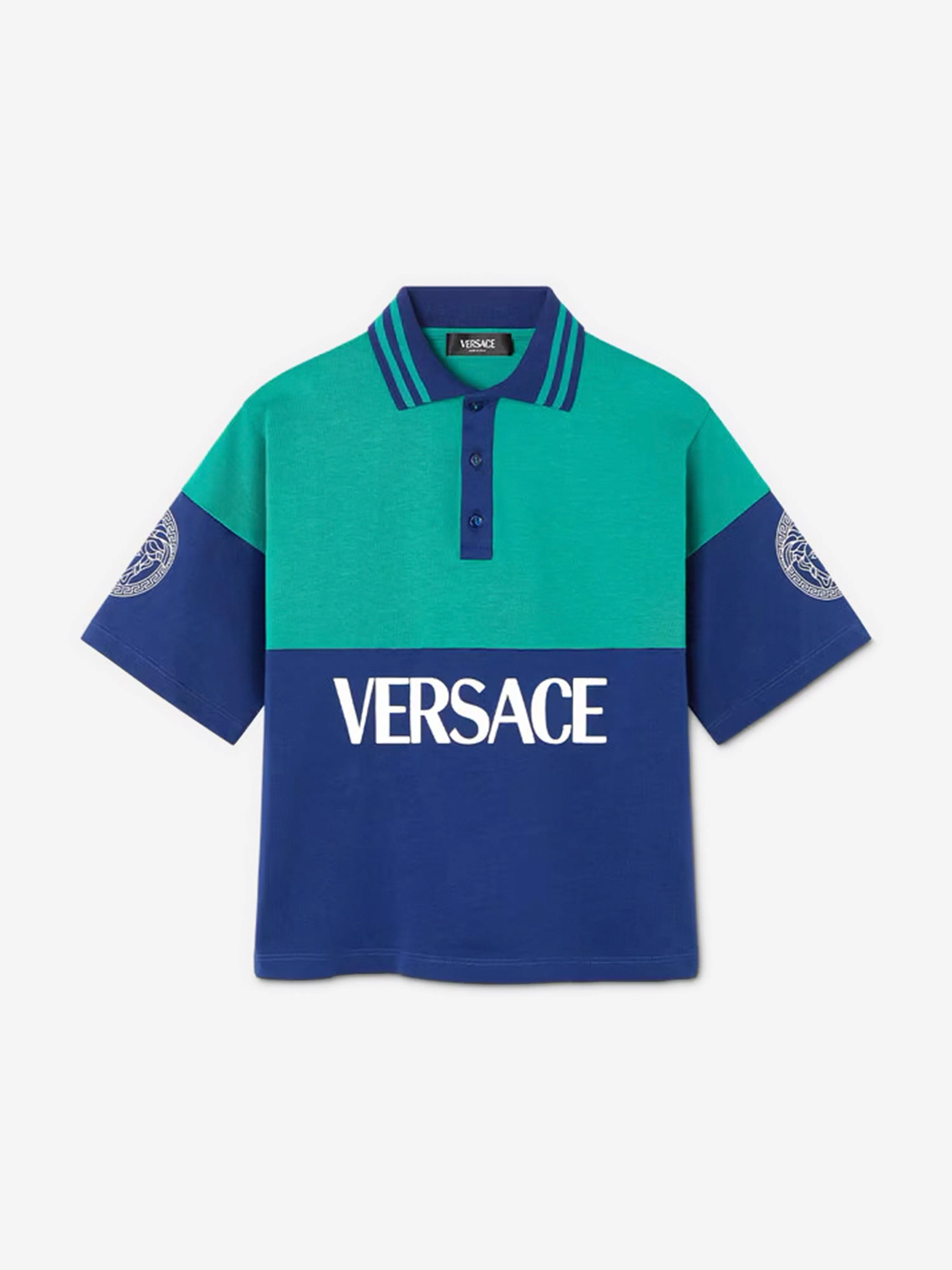 Versace Boys Logo Print Polo Shirt in Blue