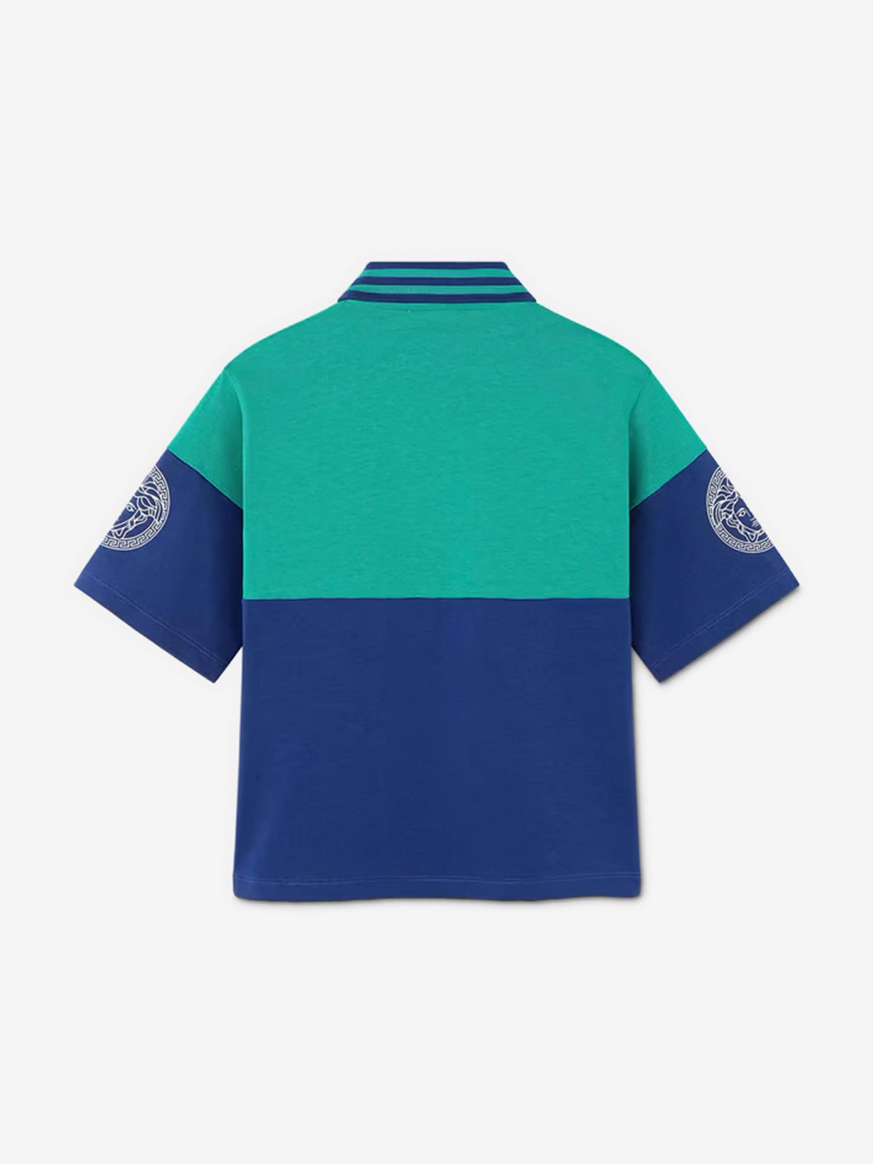 Versace Boys Logo Print Polo Shirt in Blue