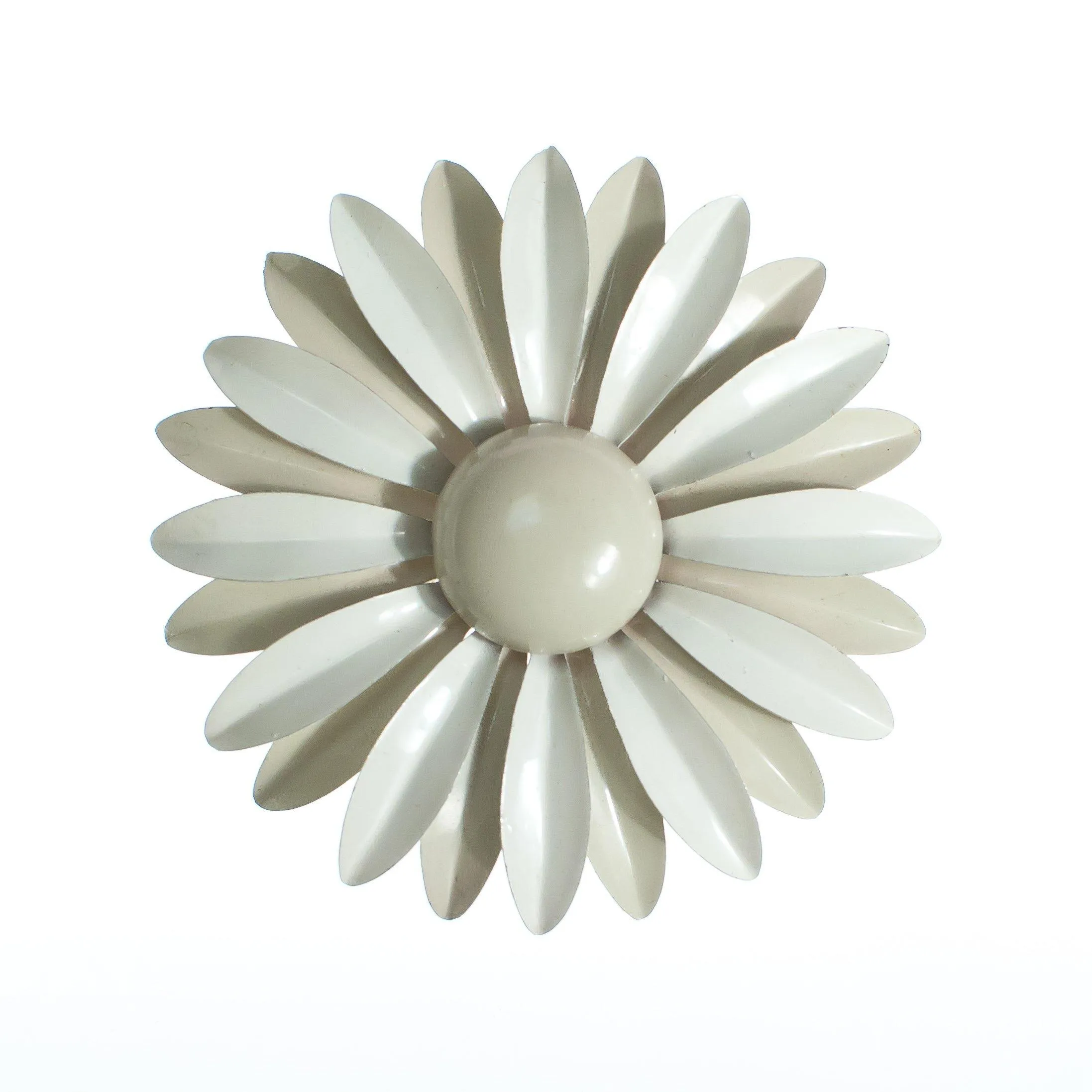 Vintage 1950s Mod Flower Power Huge White Enamel Daisy Brooch