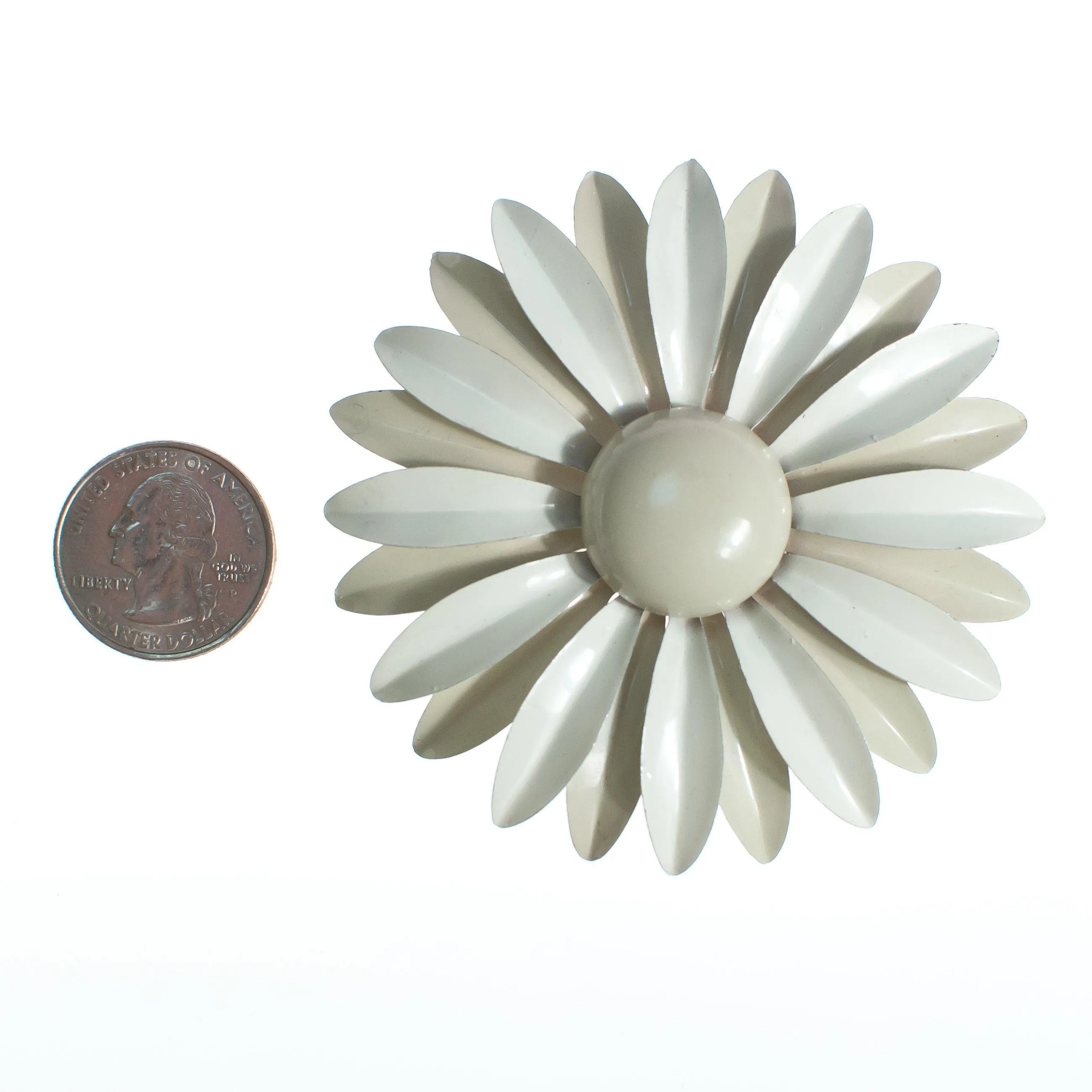 Vintage 1950s Mod Flower Power Huge White Enamel Daisy Brooch