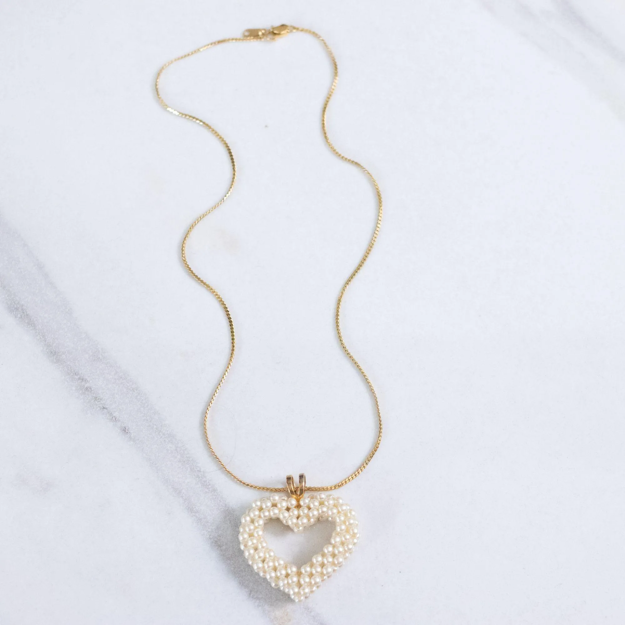 Vintage 1980s Pearl Heart Pendant Necklace
