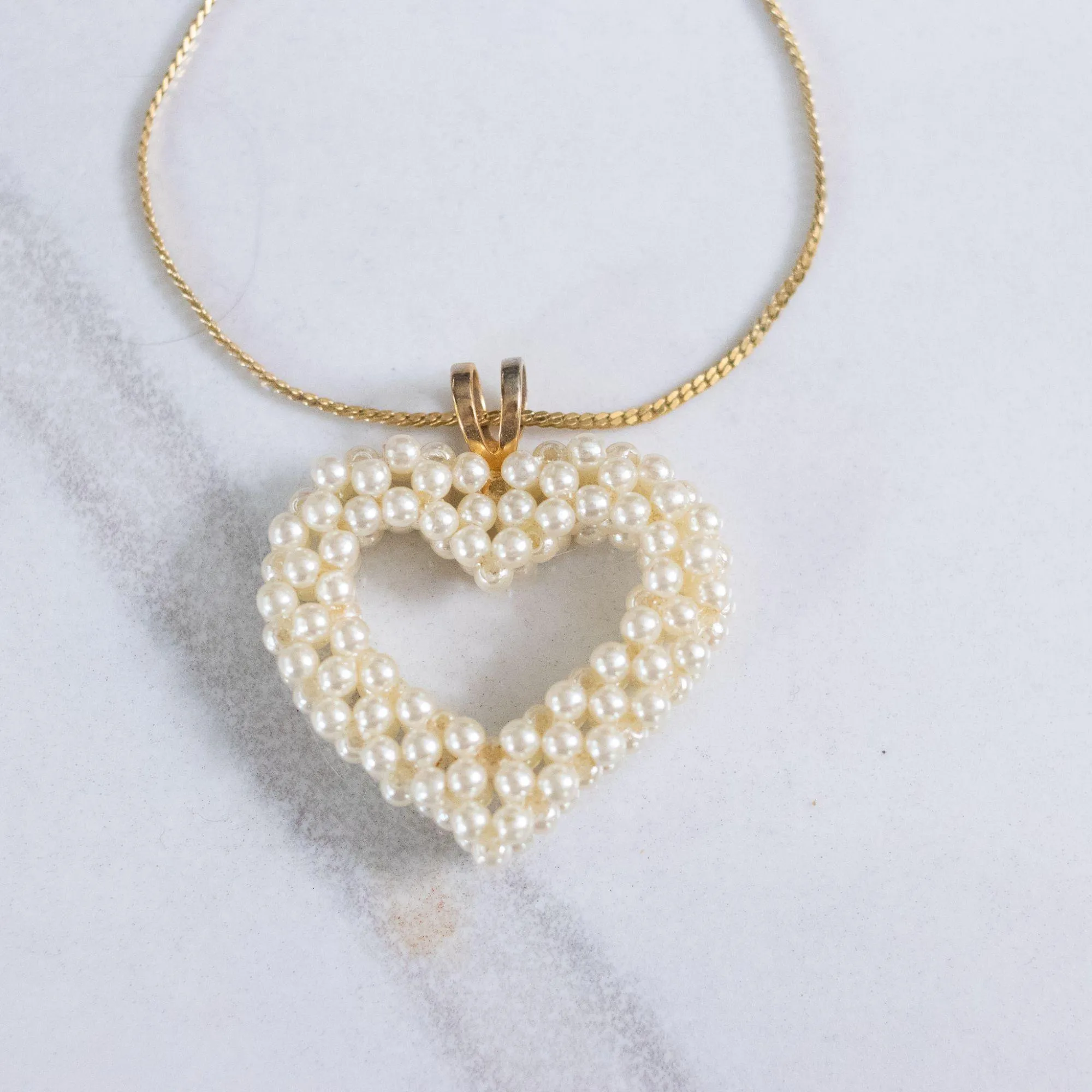 Vintage 1980s Pearl Heart Pendant Necklace