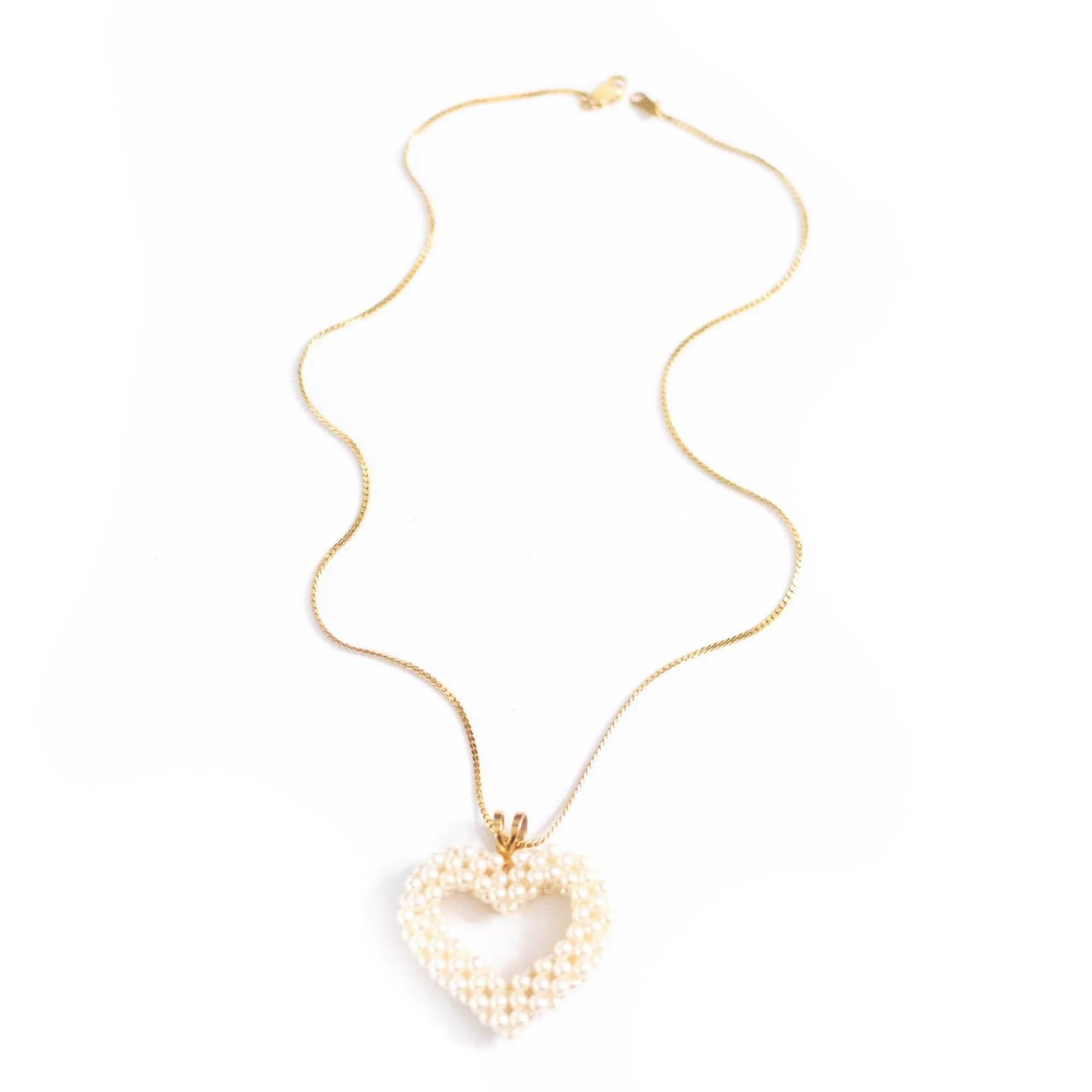 Vintage 1980s Pearl Heart Pendant Necklace