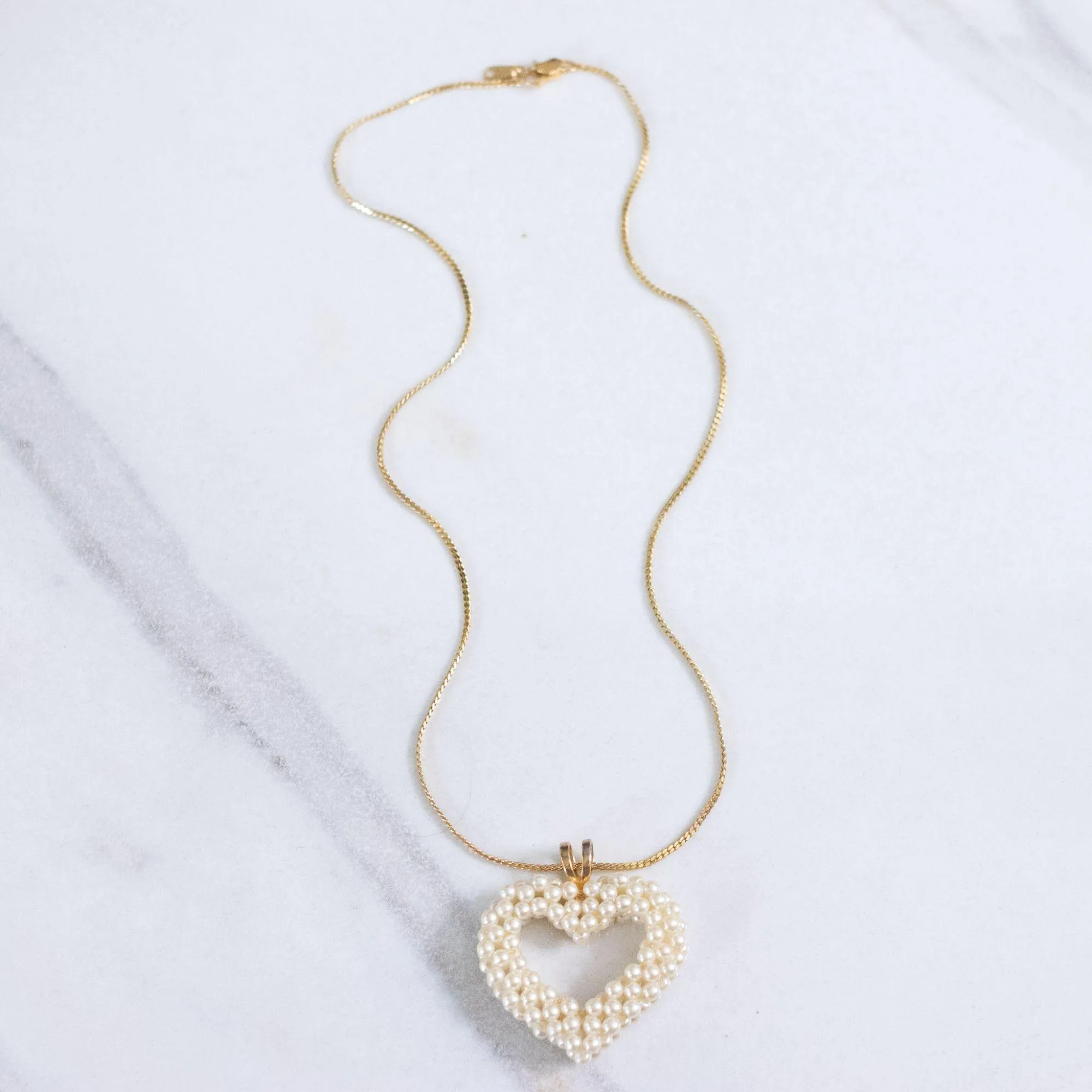 Vintage 1980s Pearl Heart Pendant Necklace