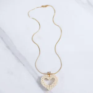 Vintage 1980s Pearl Heart Pendant Necklace