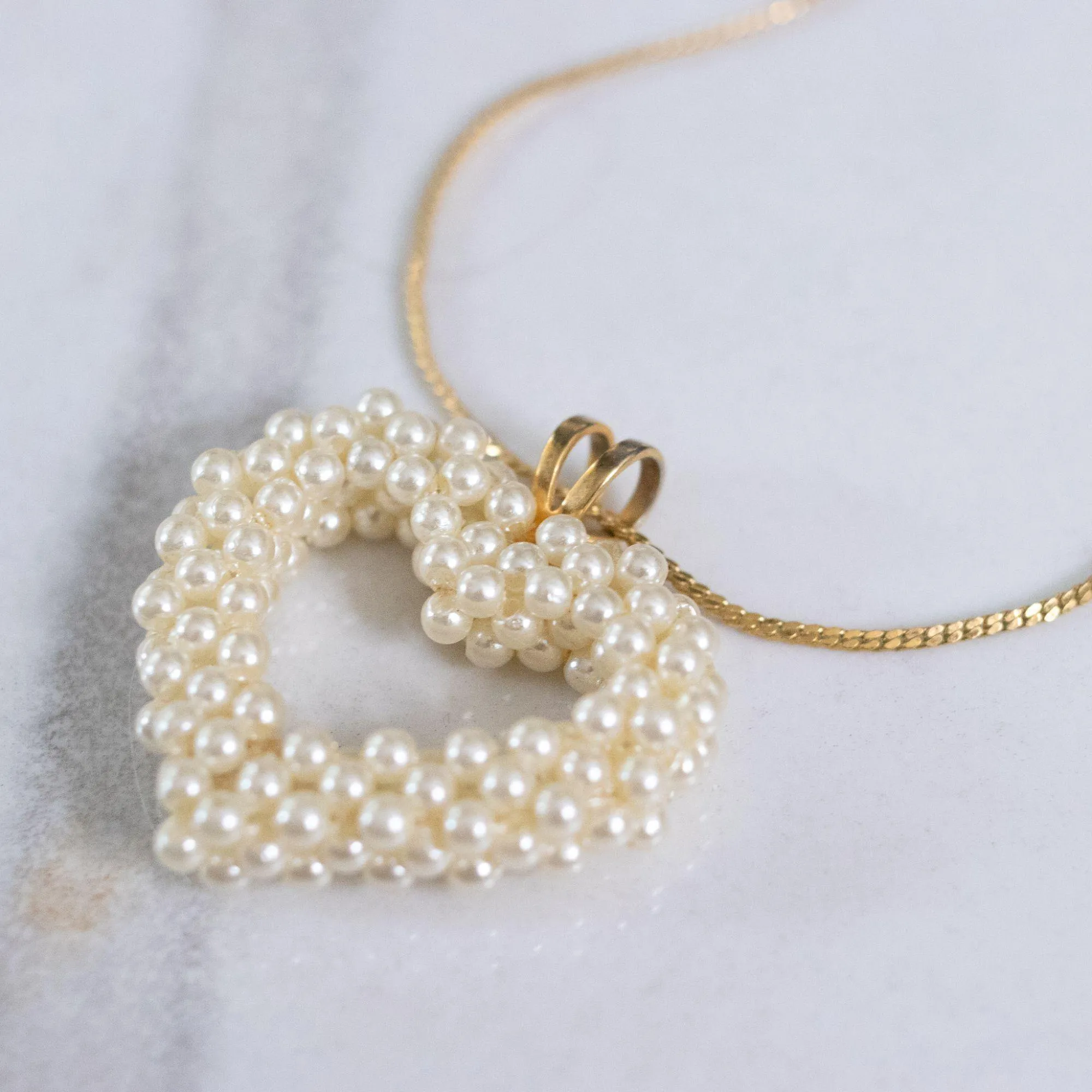 Vintage 1980s Pearl Heart Pendant Necklace