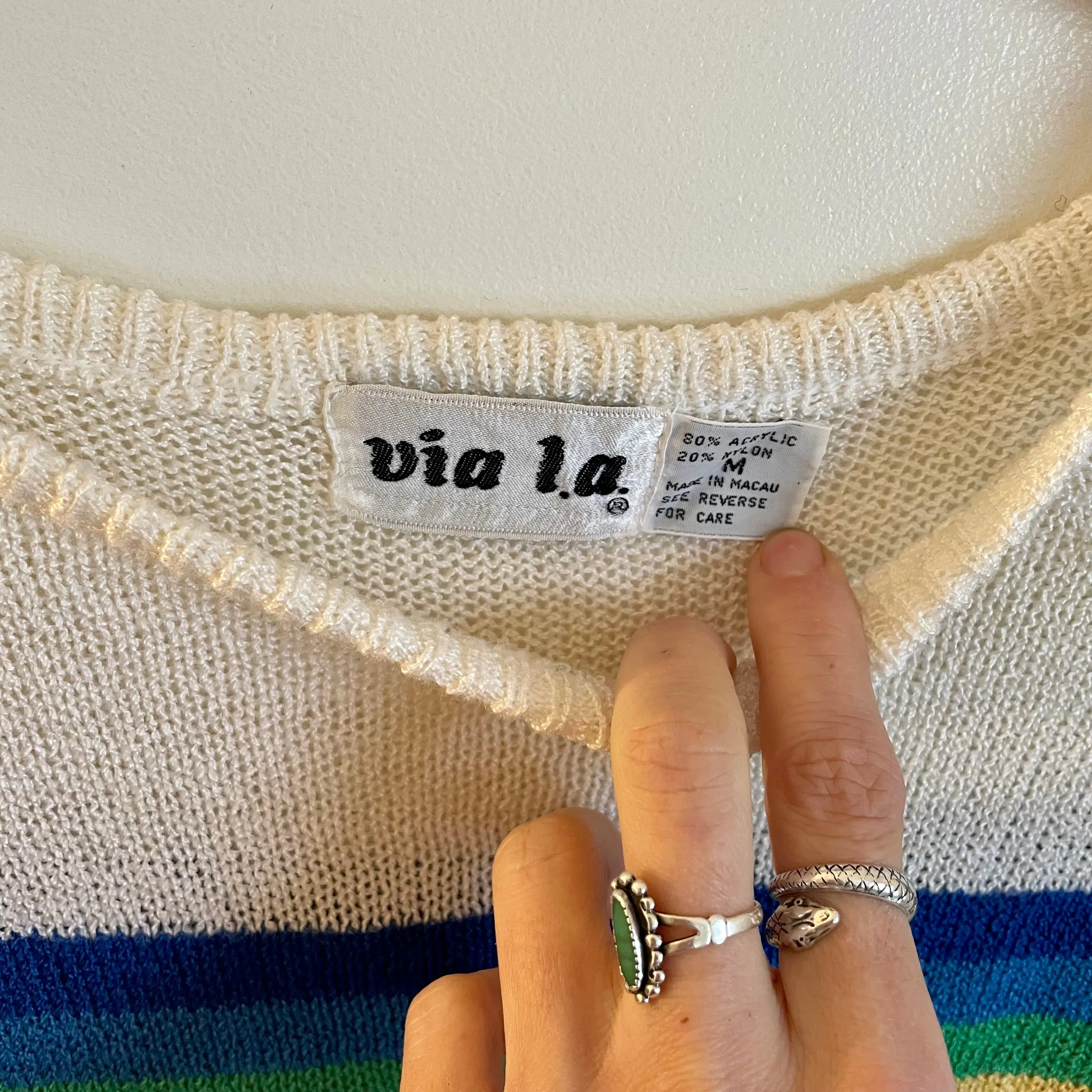Vintage 70s 80s Rainbow Striped Sweater by Via L.A. // size medium
