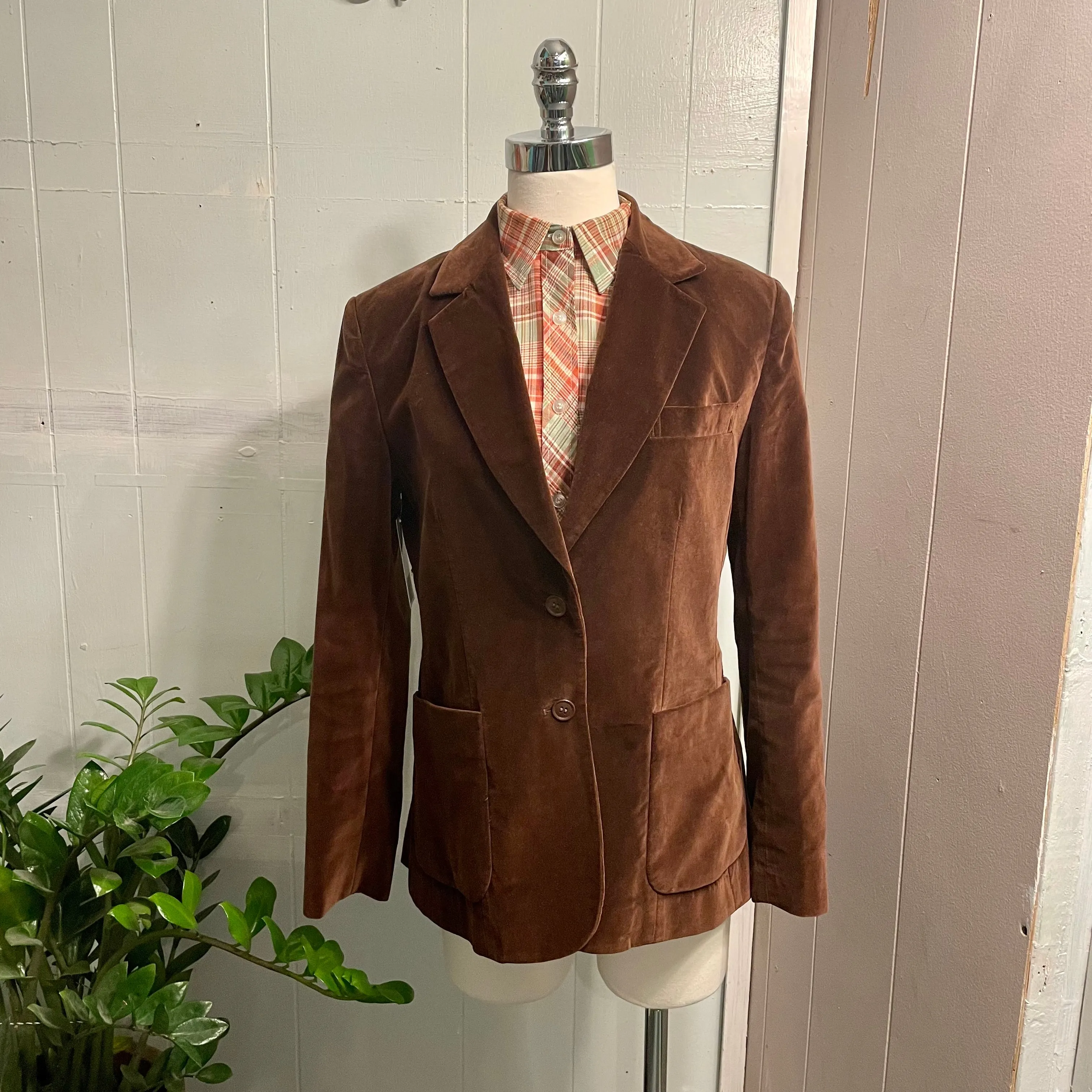 Vintage 70s 80s Wheel brown velvet blazer jacket // size 12 small medium (HT23121)