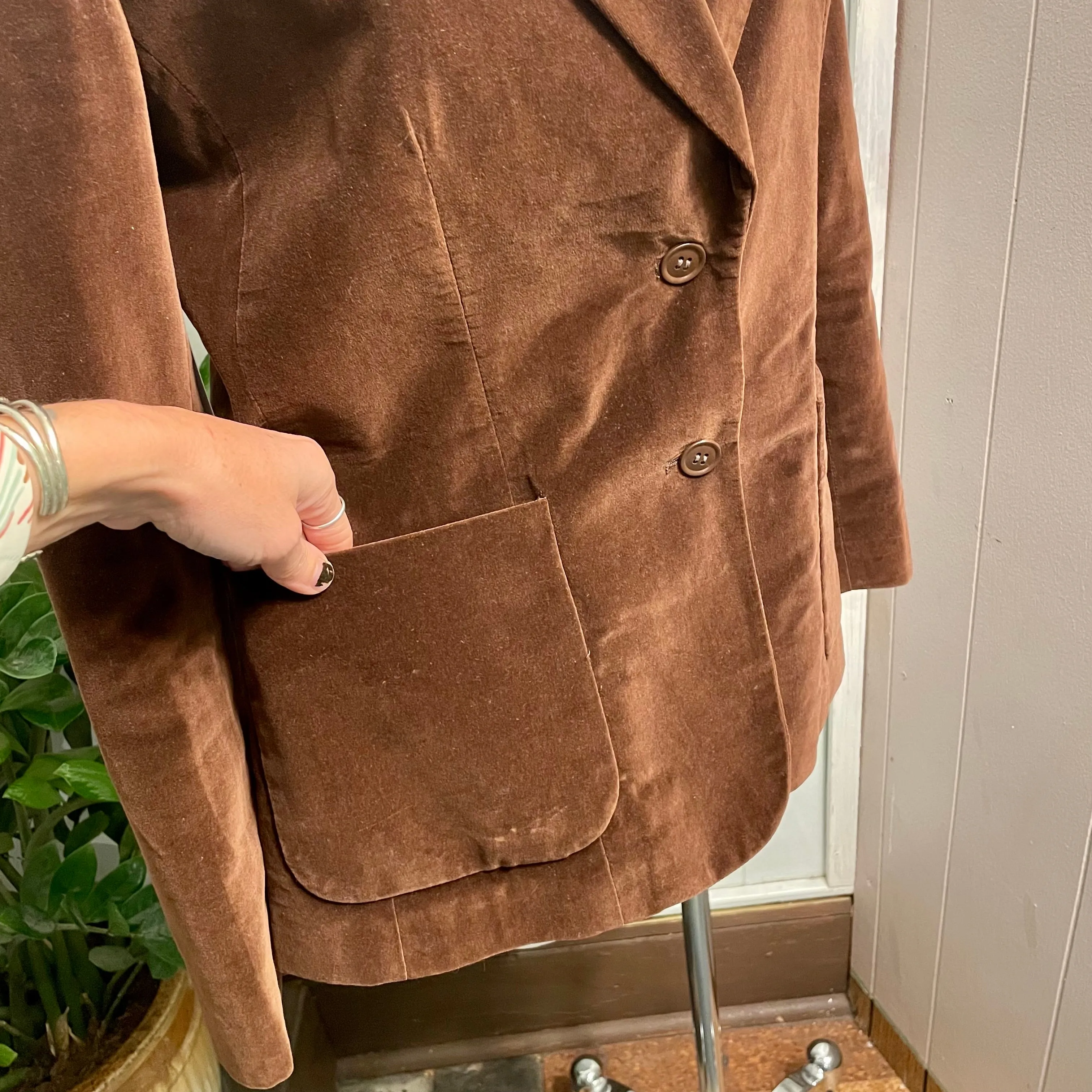 Vintage 70s 80s Wheel brown velvet blazer jacket // size 12 small medium (HT23121)