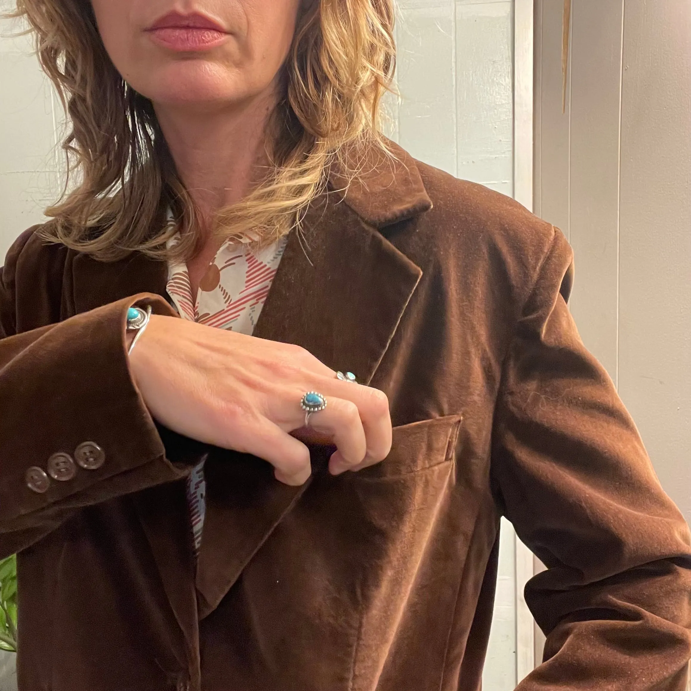 Vintage 70s 80s Wheel brown velvet blazer jacket // size 12 small medium (HT23121)