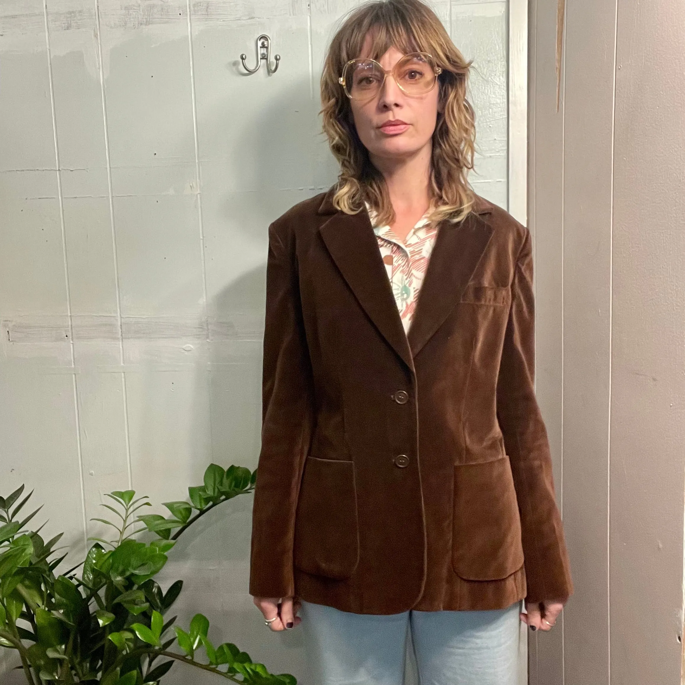 Vintage 70s 80s Wheel brown velvet blazer jacket // size 12 small medium (HT23121)