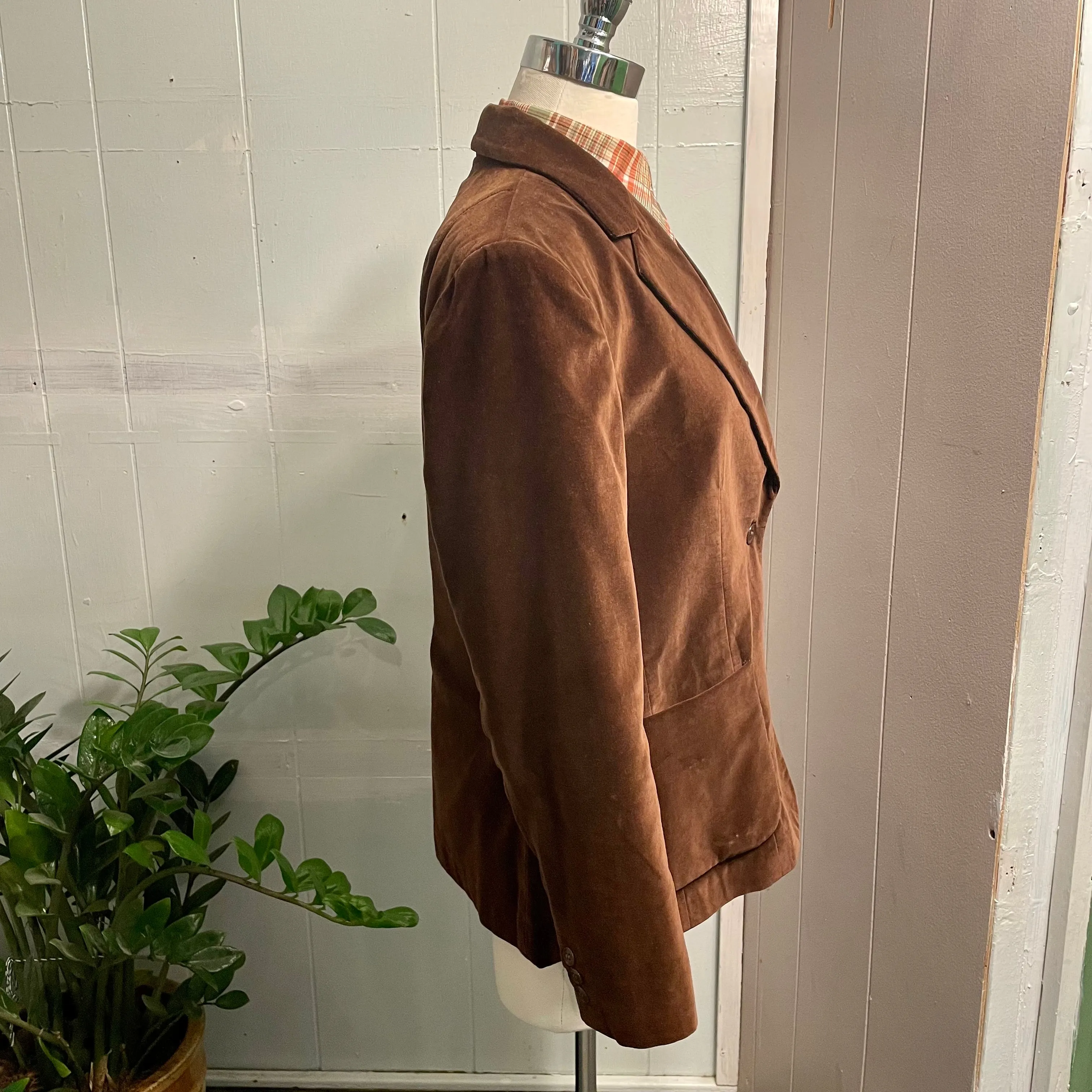 Vintage 70s 80s Wheel brown velvet blazer jacket // size 12 small medium (HT23121)