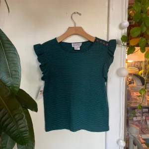 Vintage 70s/80s Josephine striped ruffle cap sleeve top // size medium // (ht2432)