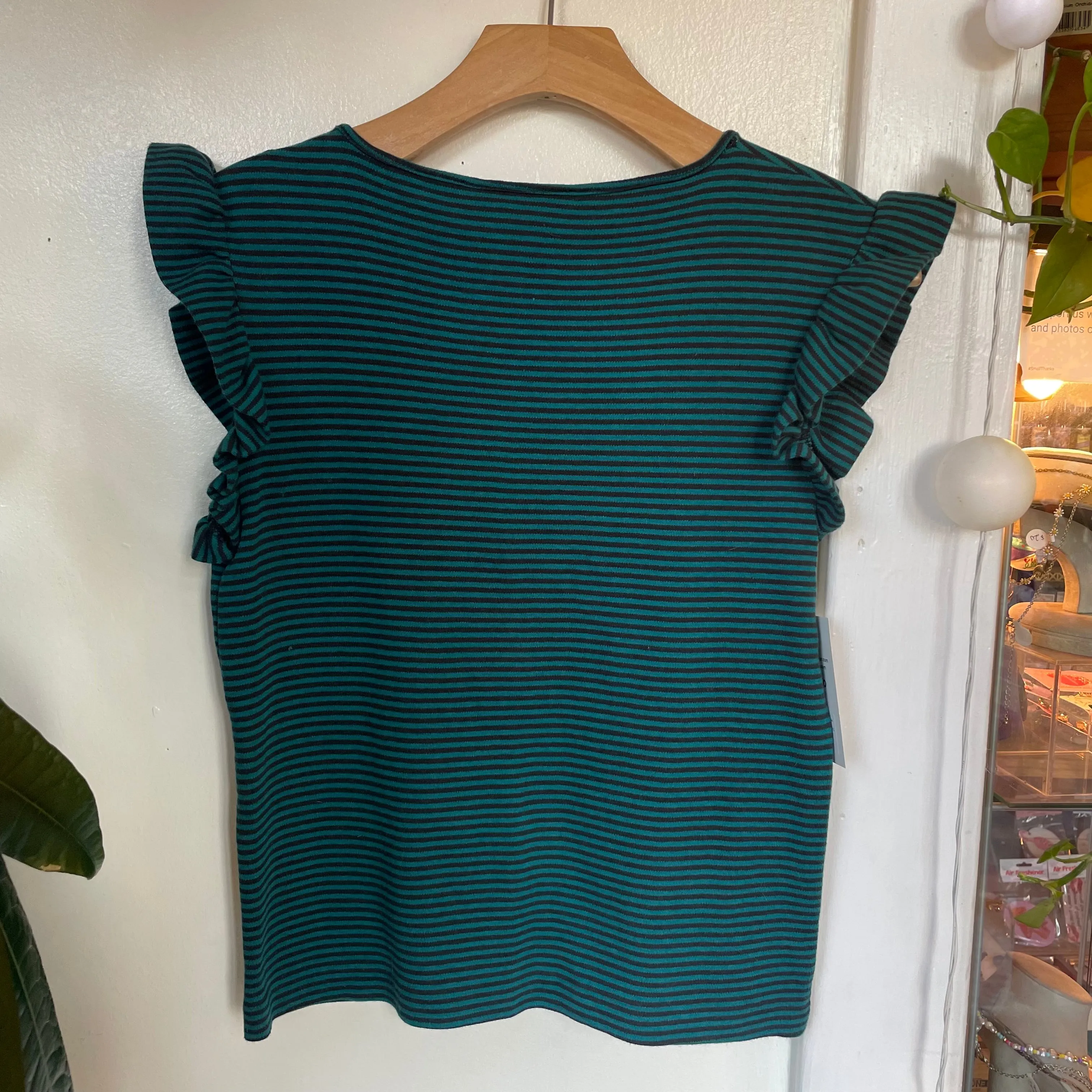 Vintage 70s/80s Josephine striped ruffle cap sleeve top // size medium // (ht2432)