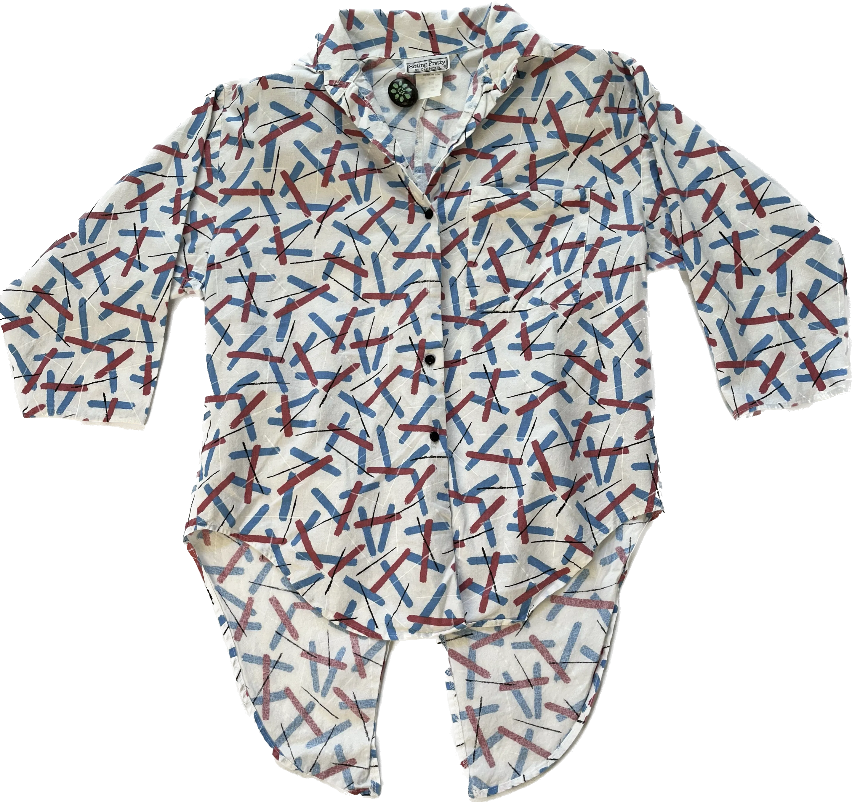 Vintage '80s Blue and Pink Sprinkle Print Button Up