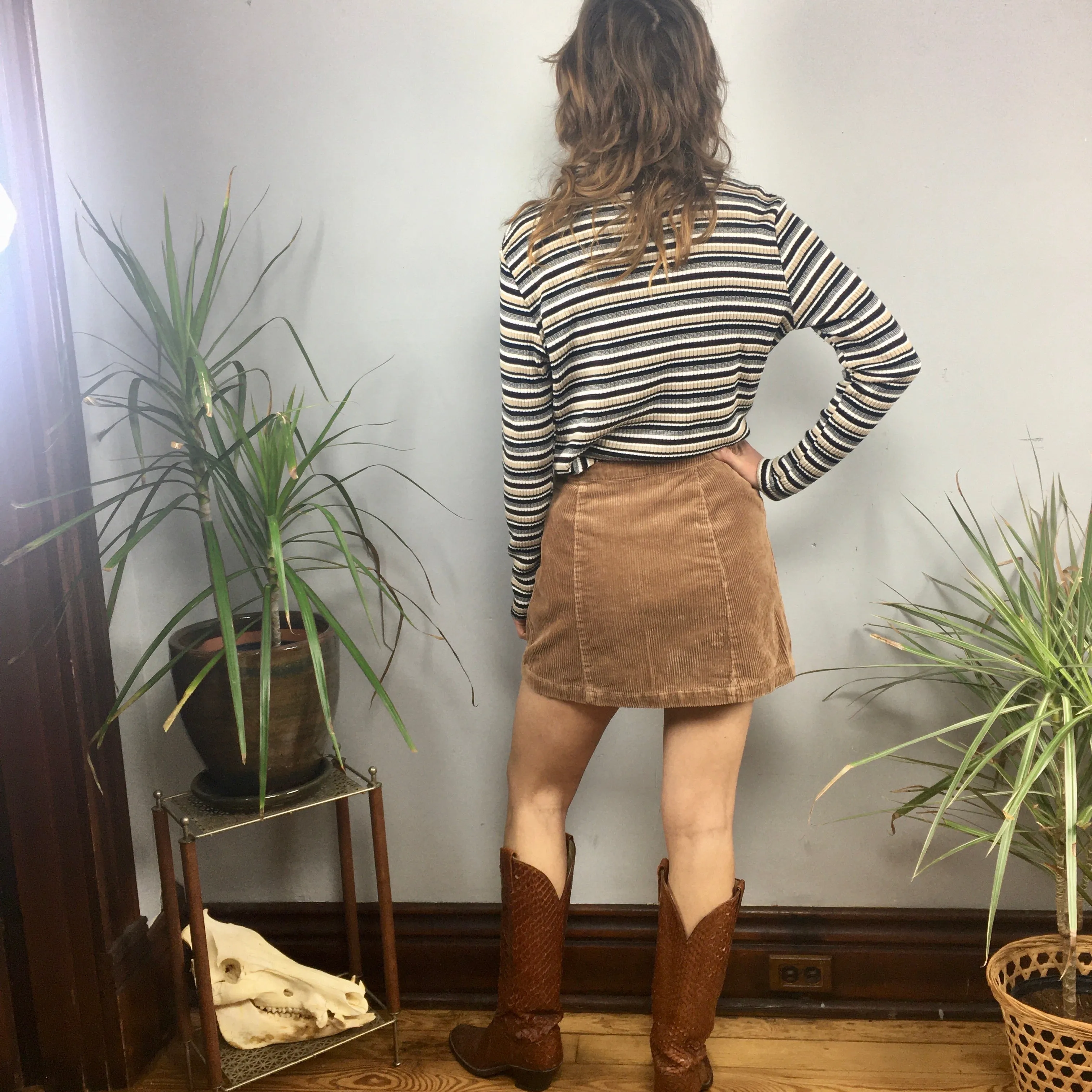 Vintage 90s Ribbed Striped mock neck pullover // size Large