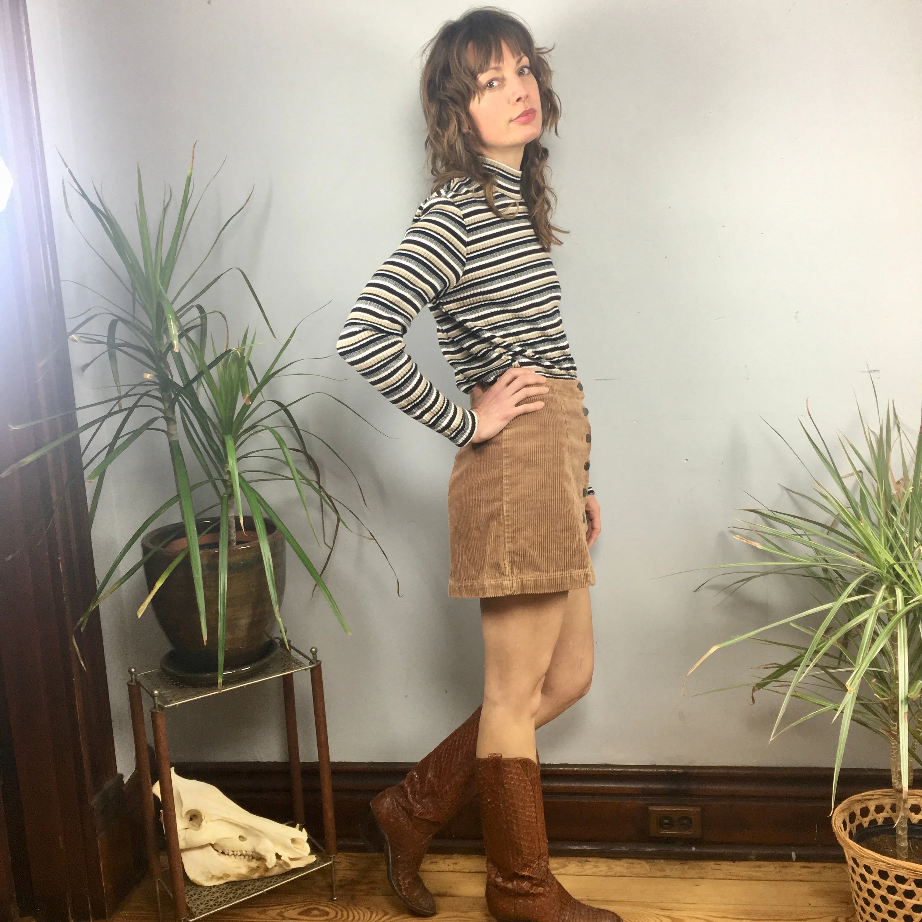 Vintage 90s Ribbed Striped mock neck pullover // size Large