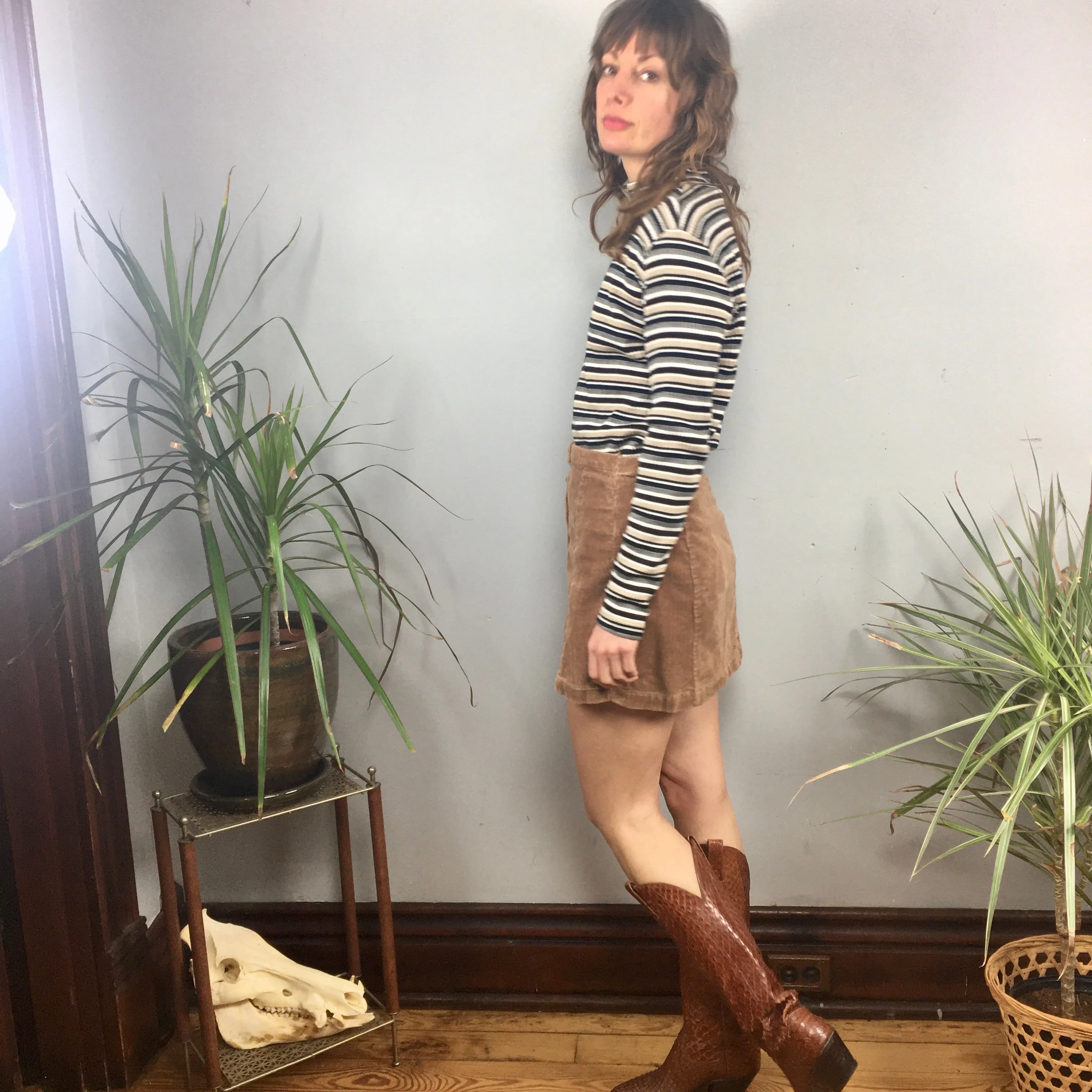 Vintage 90s Ribbed Striped mock neck pullover // size Large