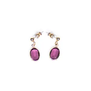 Vintage Amethyst Crystal Oval Bezel Set Crystal Earrings