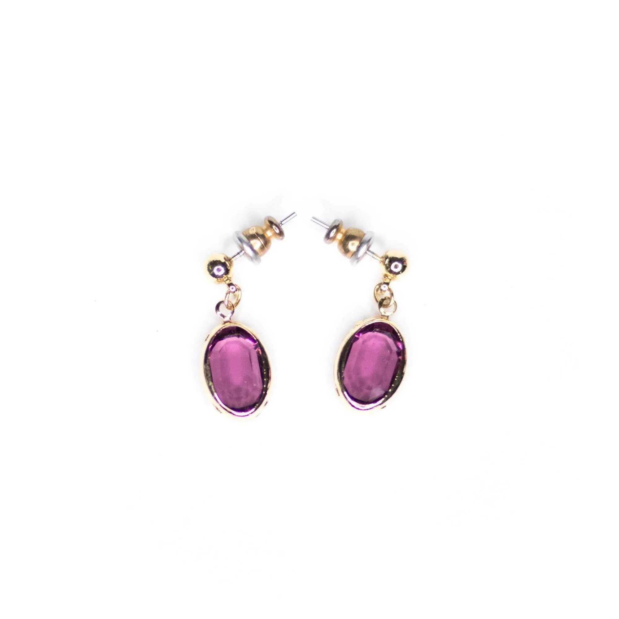 Vintage Amethyst Crystal Oval Bezel Set Crystal Earrings