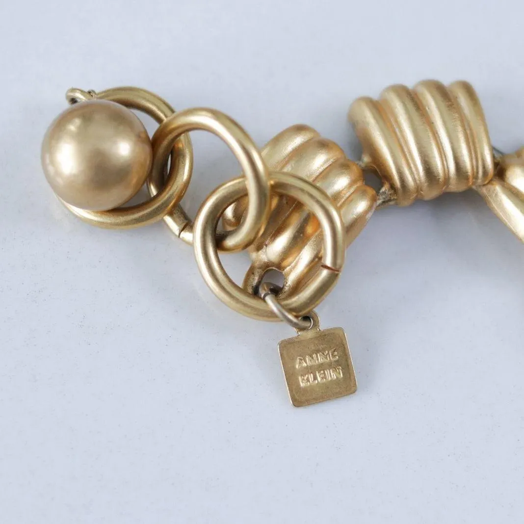 Vintage Anne Klein Couture Brushed Gold Tone Basketweave Square Link Necklace