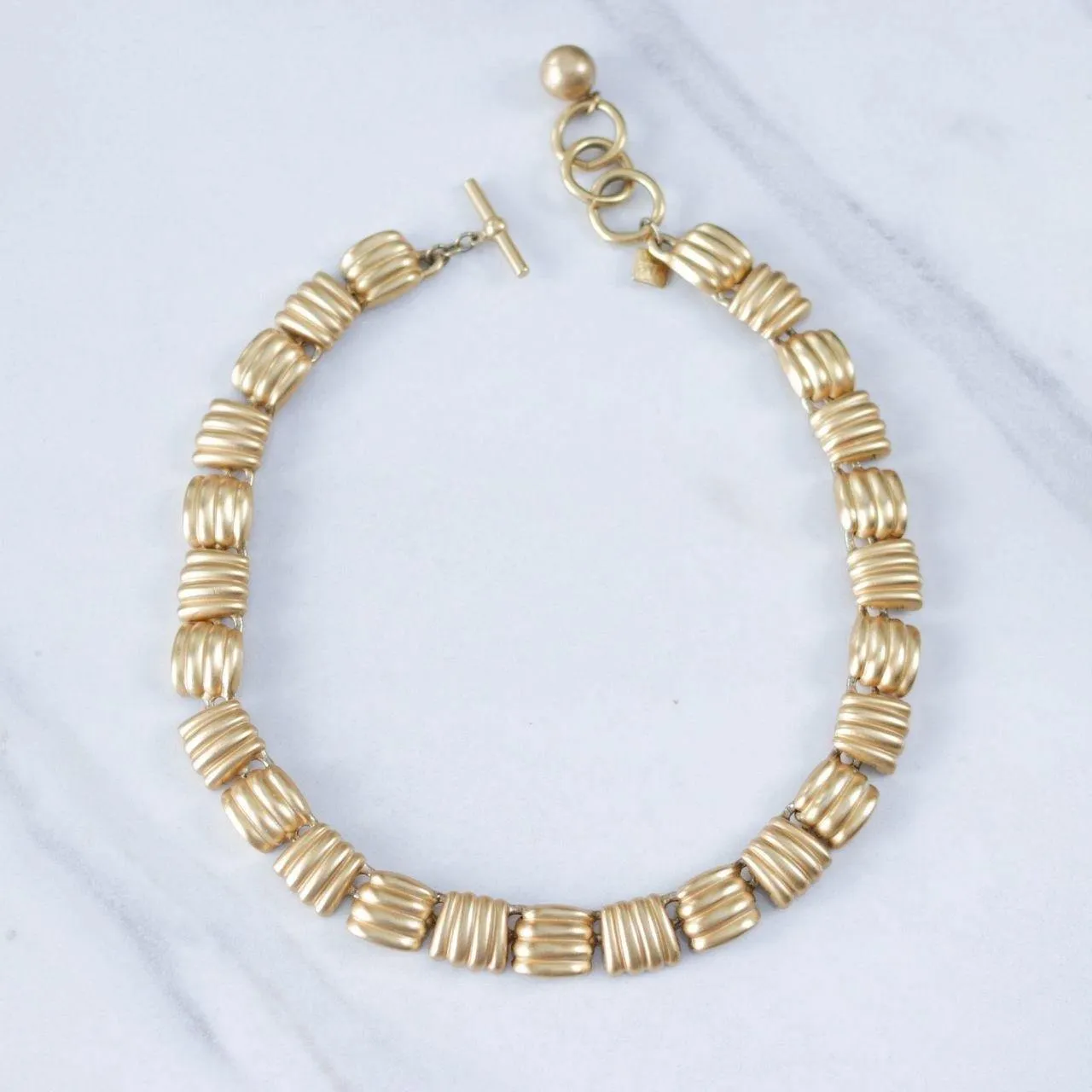 Vintage Anne Klein Couture Brushed Gold Tone Basketweave Square Link Necklace