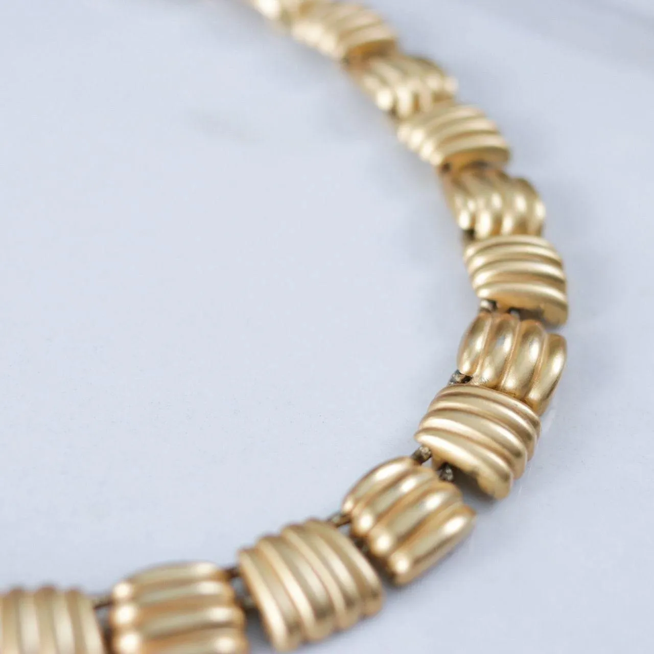 Vintage Anne Klein Couture Brushed Gold Tone Basketweave Square Link Necklace