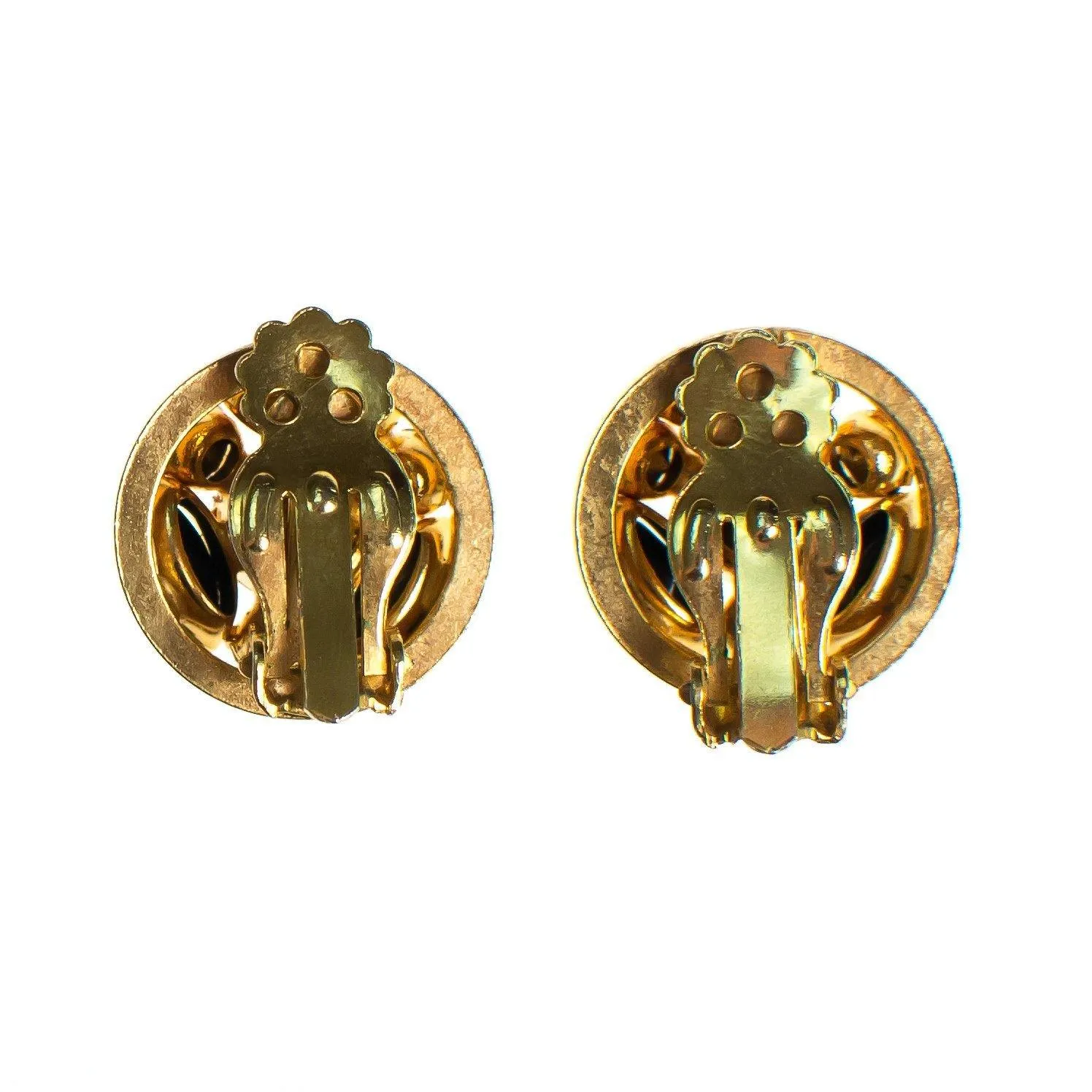 Vintage Blue and Turquoise Rhinestone Earrings, Round, Clip-on