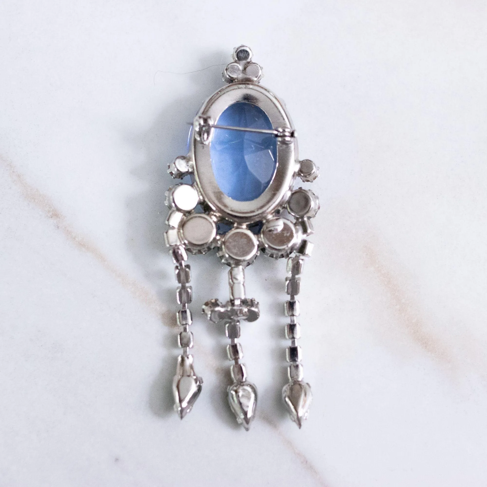 Vintage Blue Crystal Brooch with Diamante and Emerald Green Rhinestone Brooch
