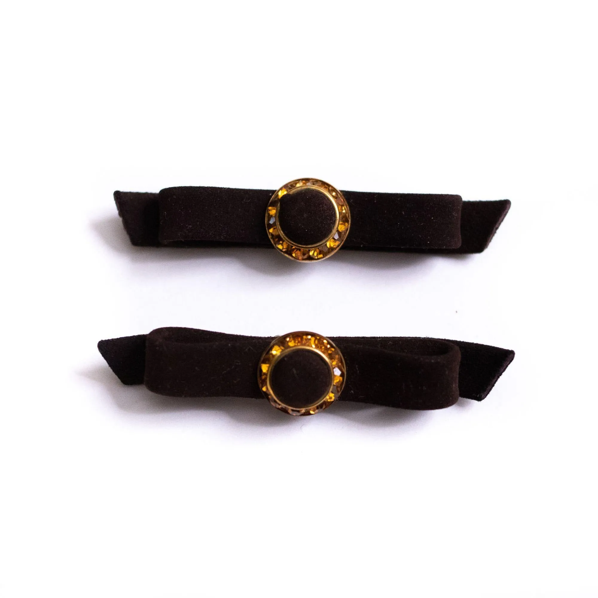 Vintage Brown Velvet with Amber Rhinestones Shoe Clips