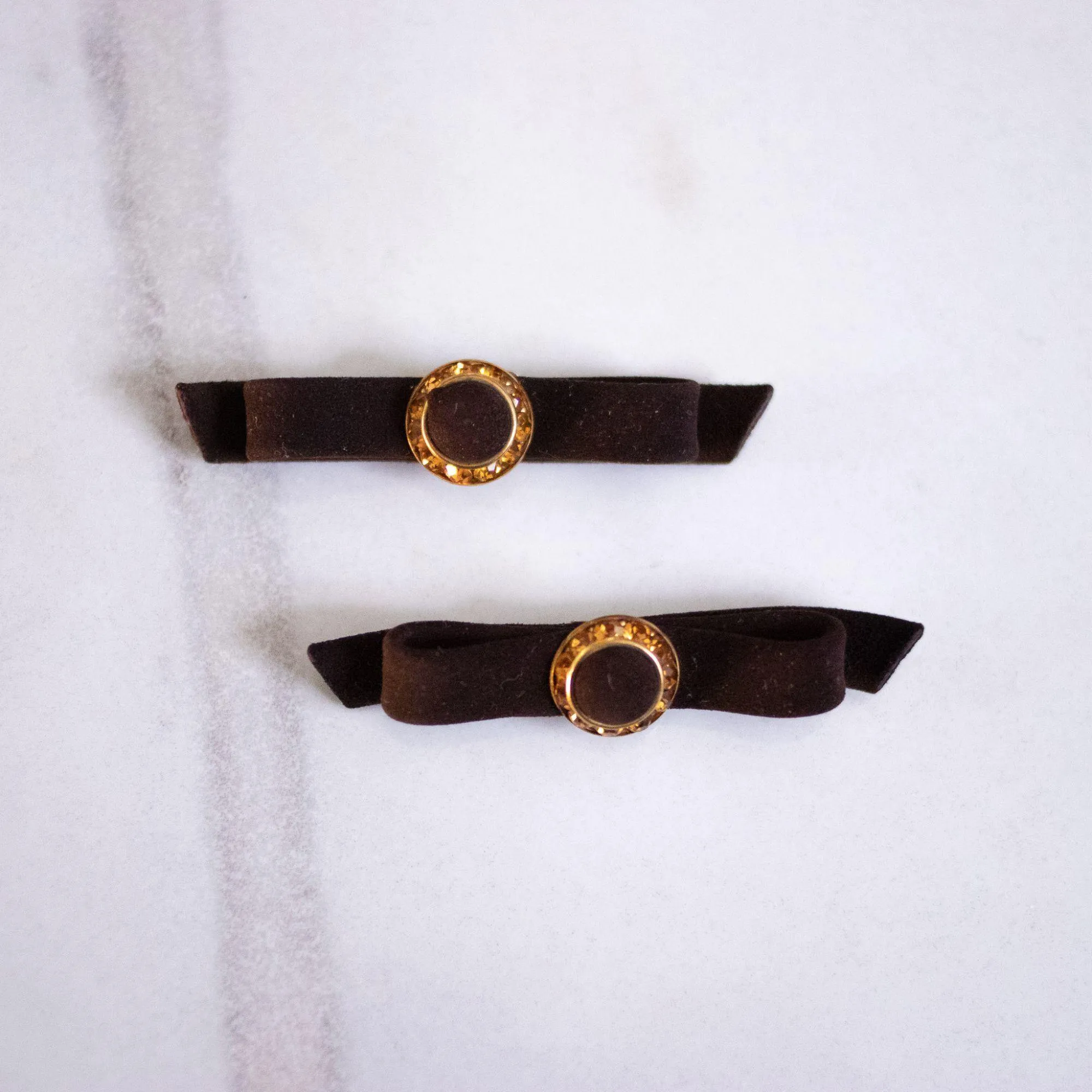 Vintage Brown Velvet with Amber Rhinestones Shoe Clips