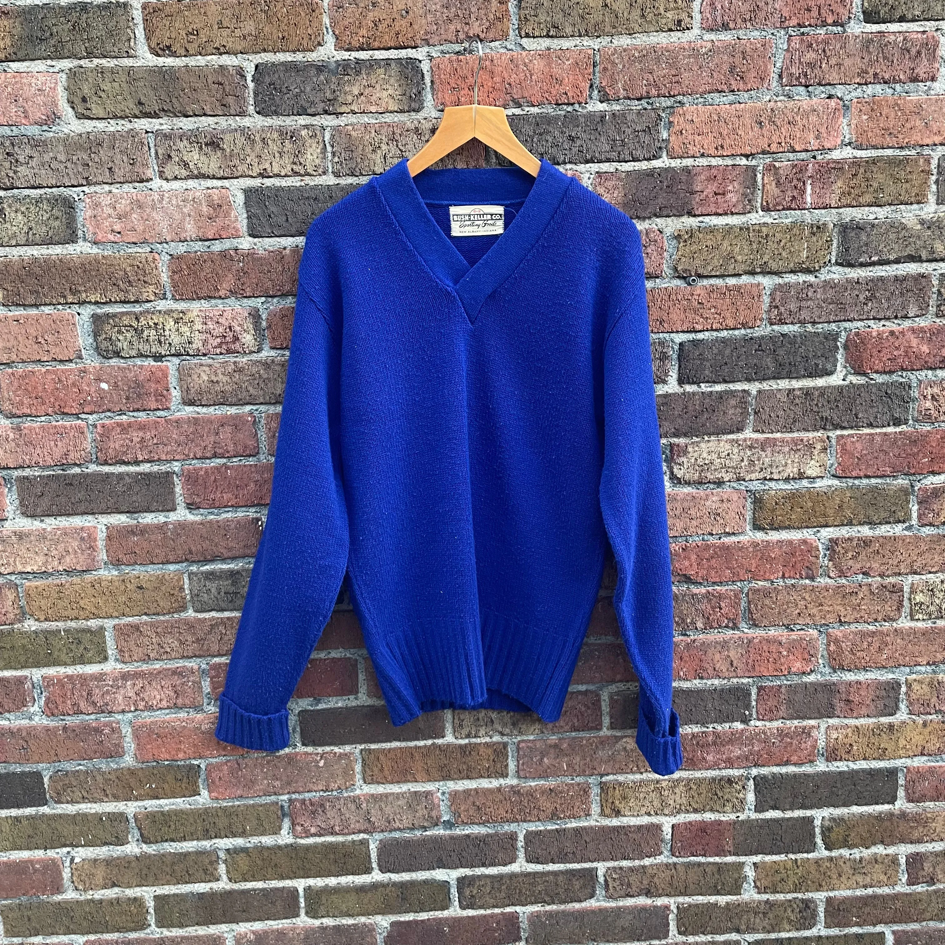 Vintage Bush Keller Royal Blue Varsity V-Neck award sweater // Sz 40 // (ht22109)