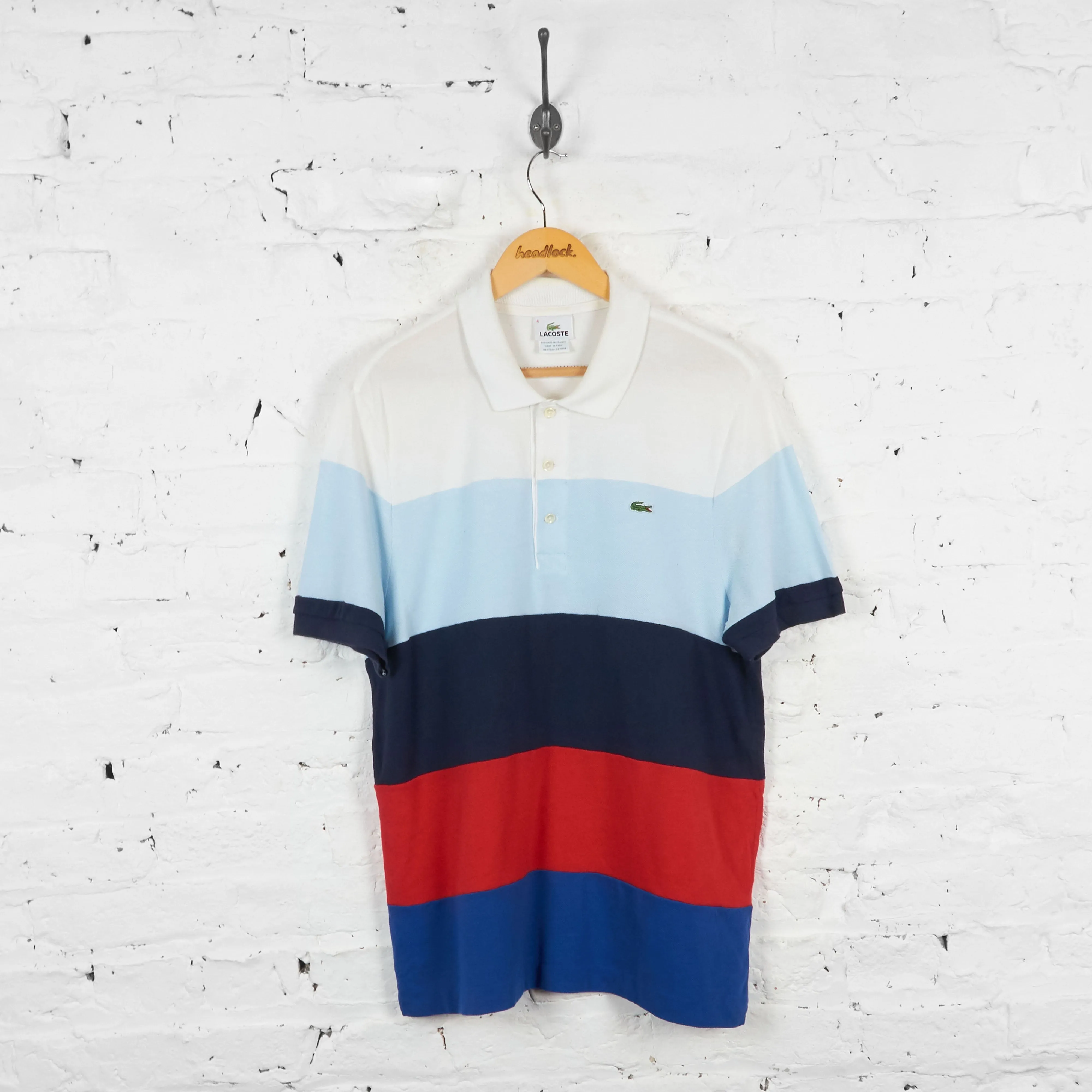 Vintage Colour Block Lacoste Polo Shirt - Black/Red - L