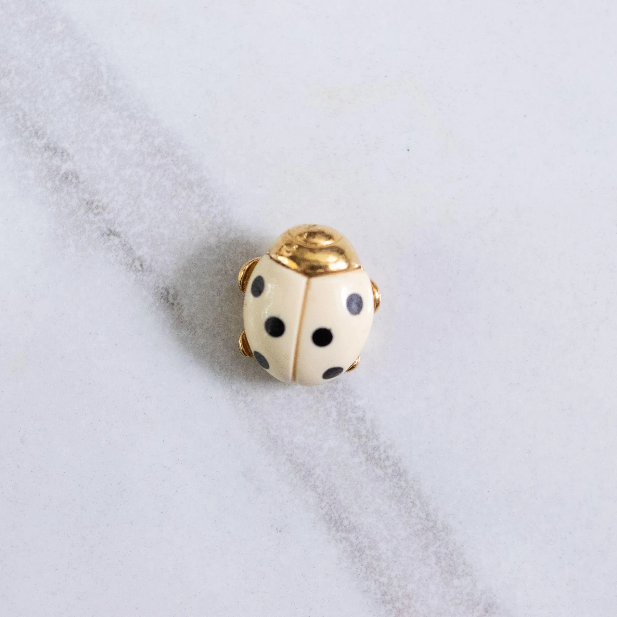 Vintage Crown Trifari Black and White Lady Bug Brooch