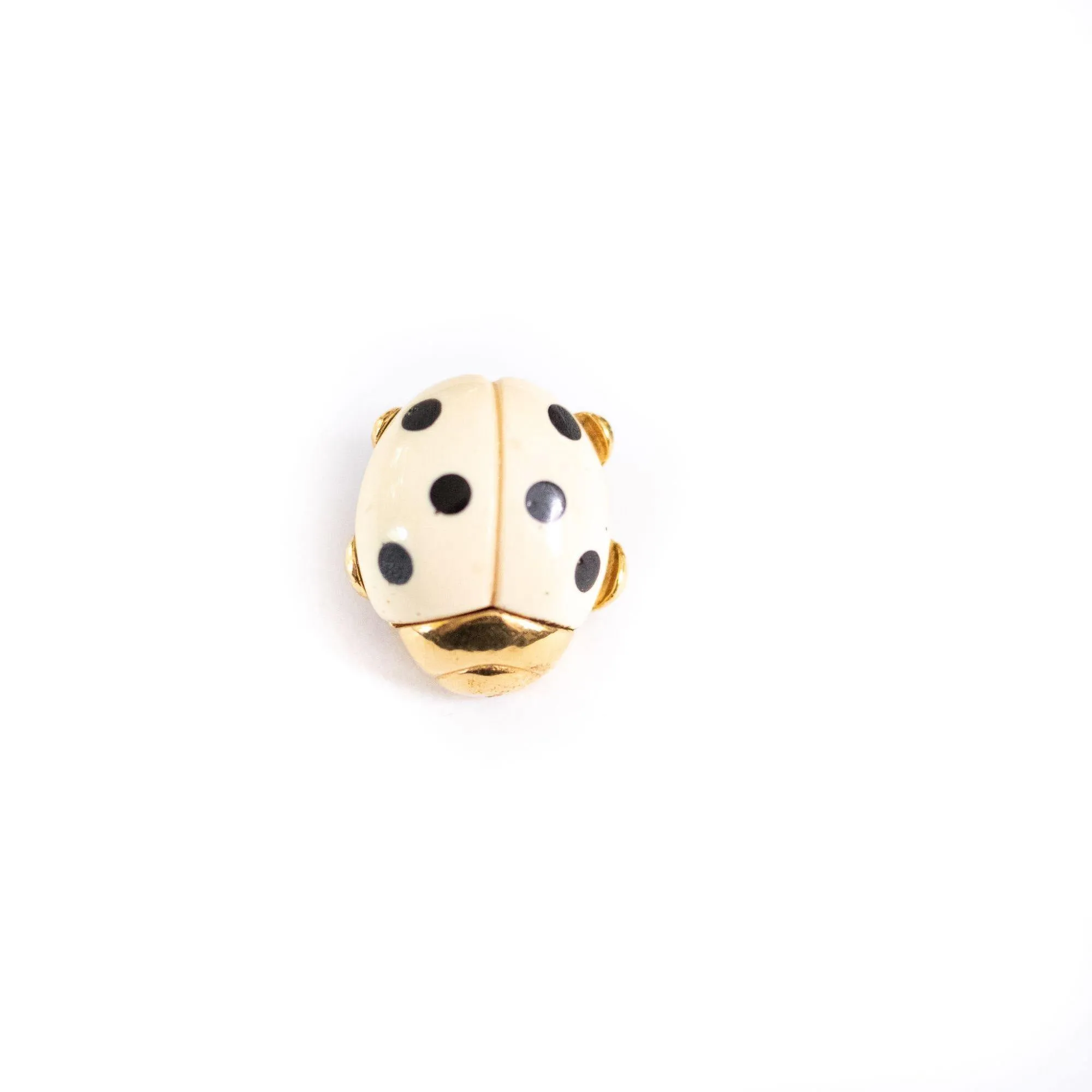 Vintage Crown Trifari Black and White Lady Bug Brooch