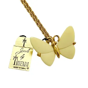 Vintage Crown Trifari Cream Butterfly Necklace