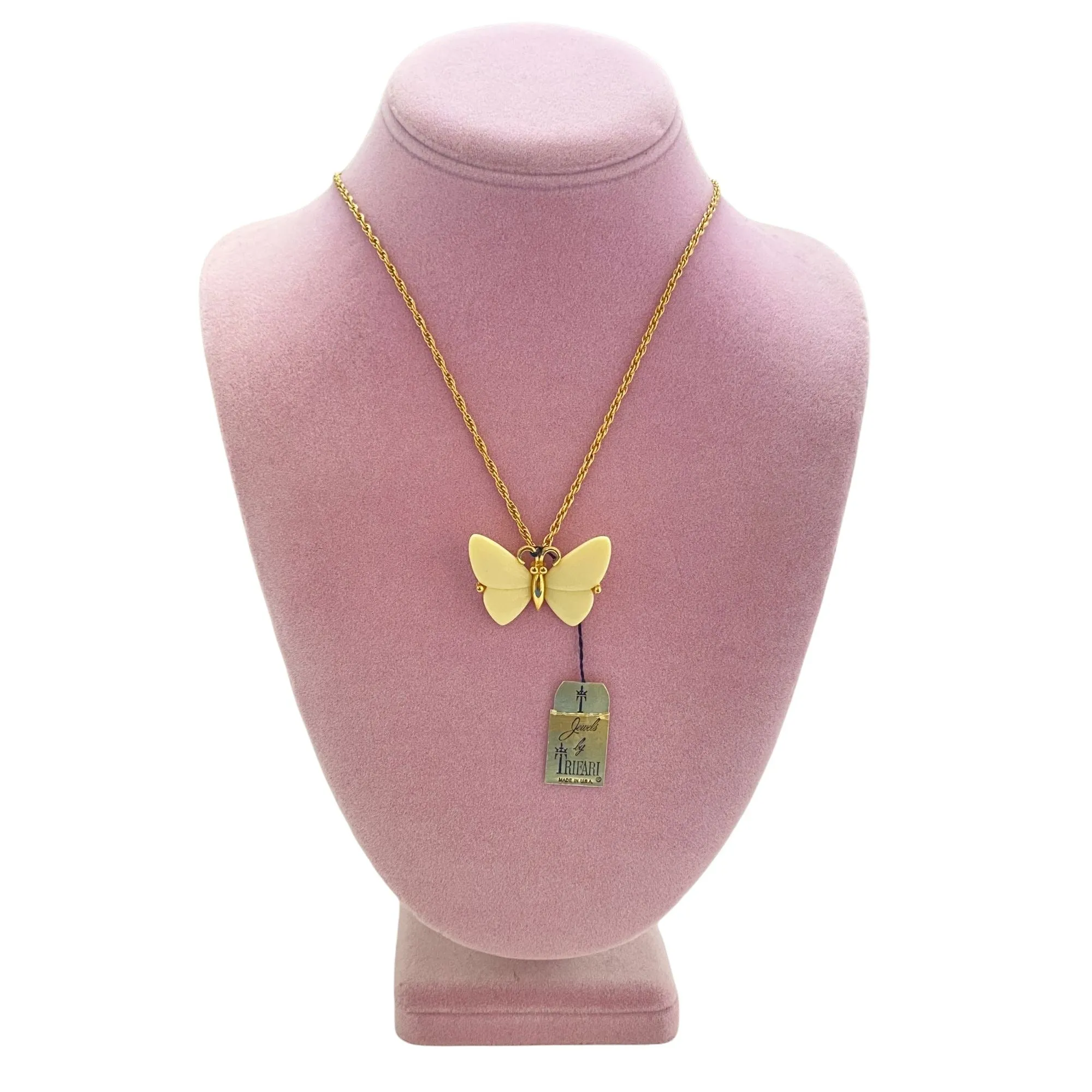 Vintage Crown Trifari Cream Butterfly Necklace