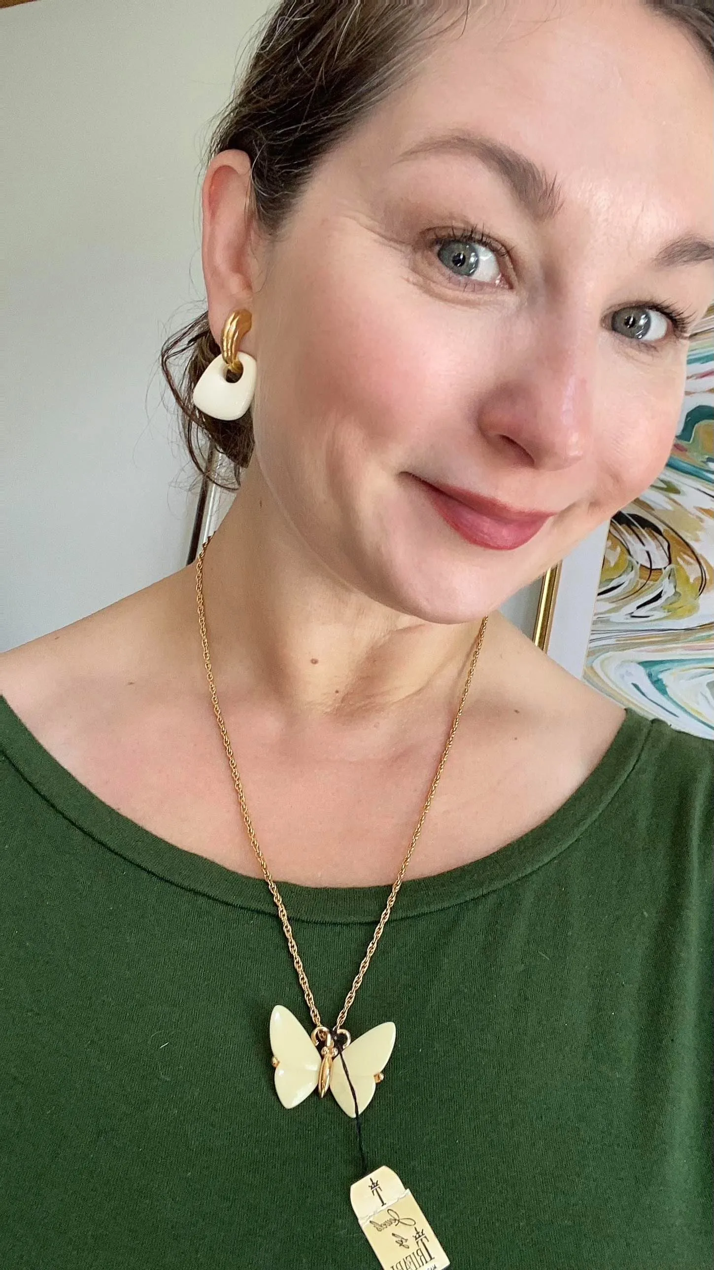 Vintage Crown Trifari Cream Butterfly Necklace