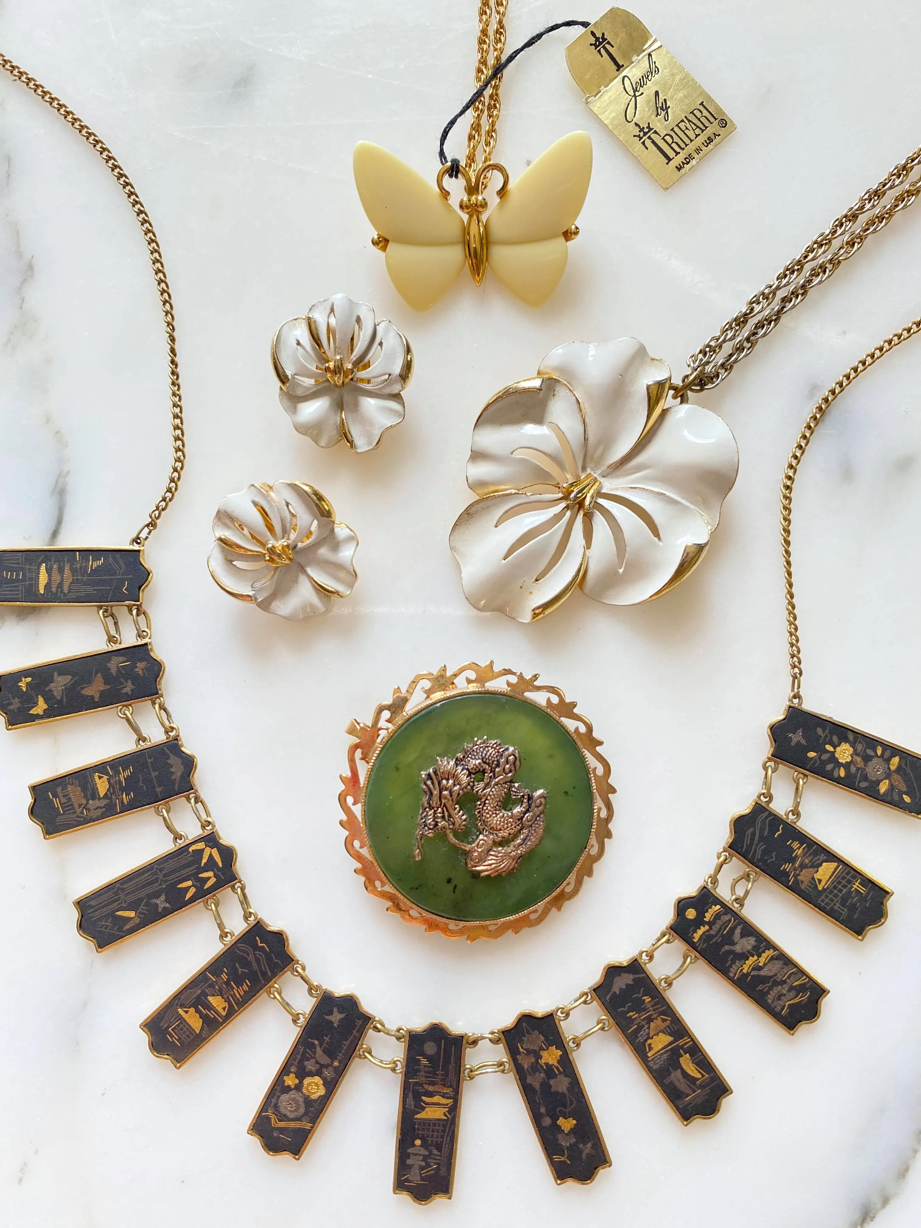 Vintage Crown Trifari Cream Butterfly Necklace
