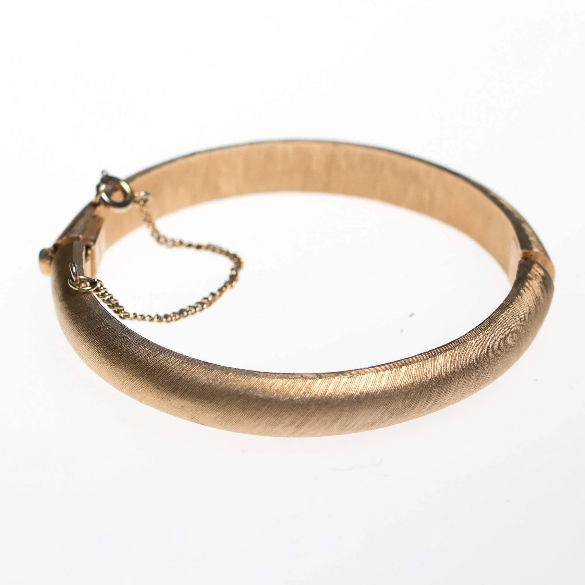 Vintage Crown Trifari Matte Gold Hinged Bangle Bracelet