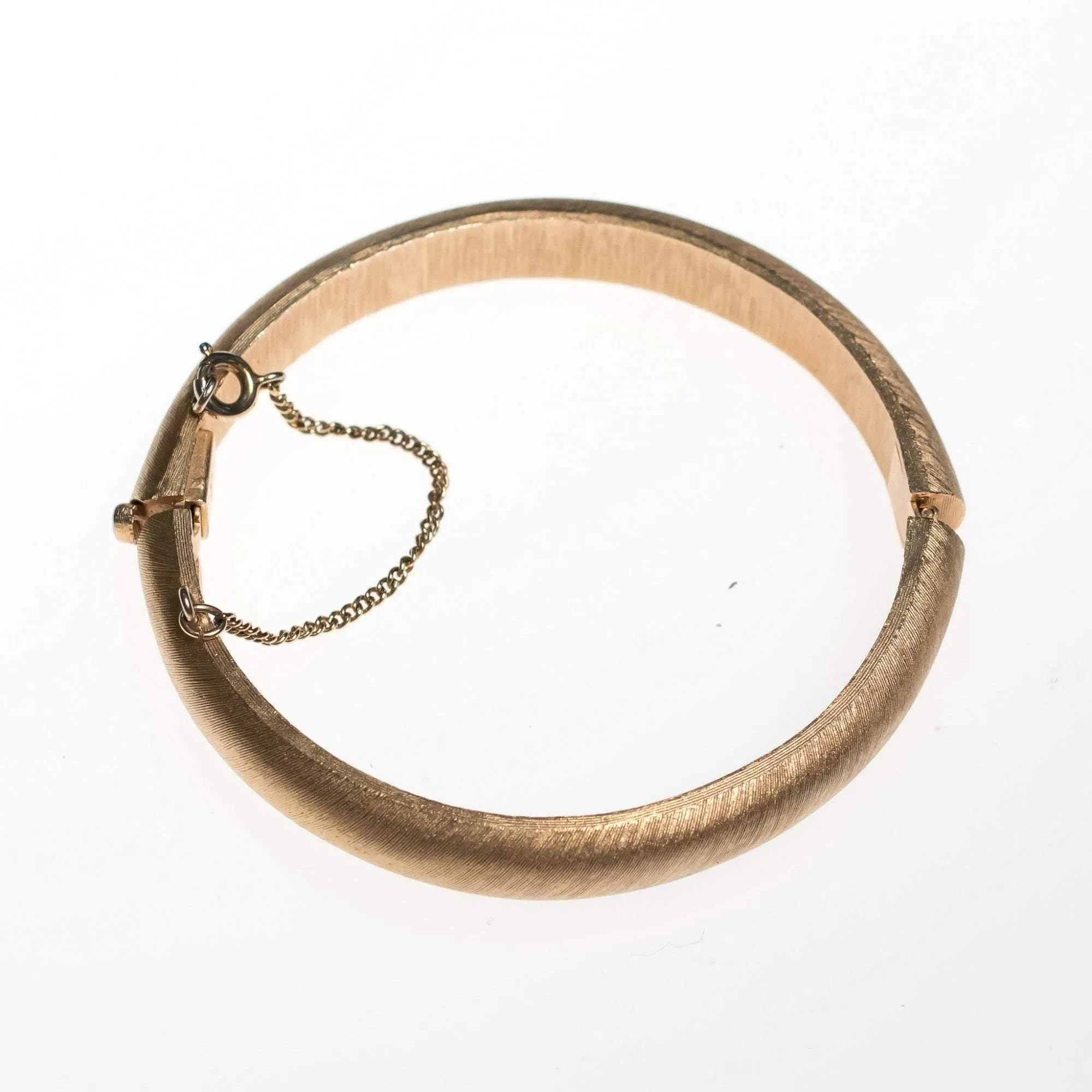 Vintage Crown Trifari Matte Gold Hinged Bangle Bracelet