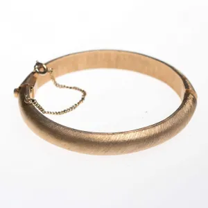 Vintage Crown Trifari Matte Gold Hinged Bangle Bracelet